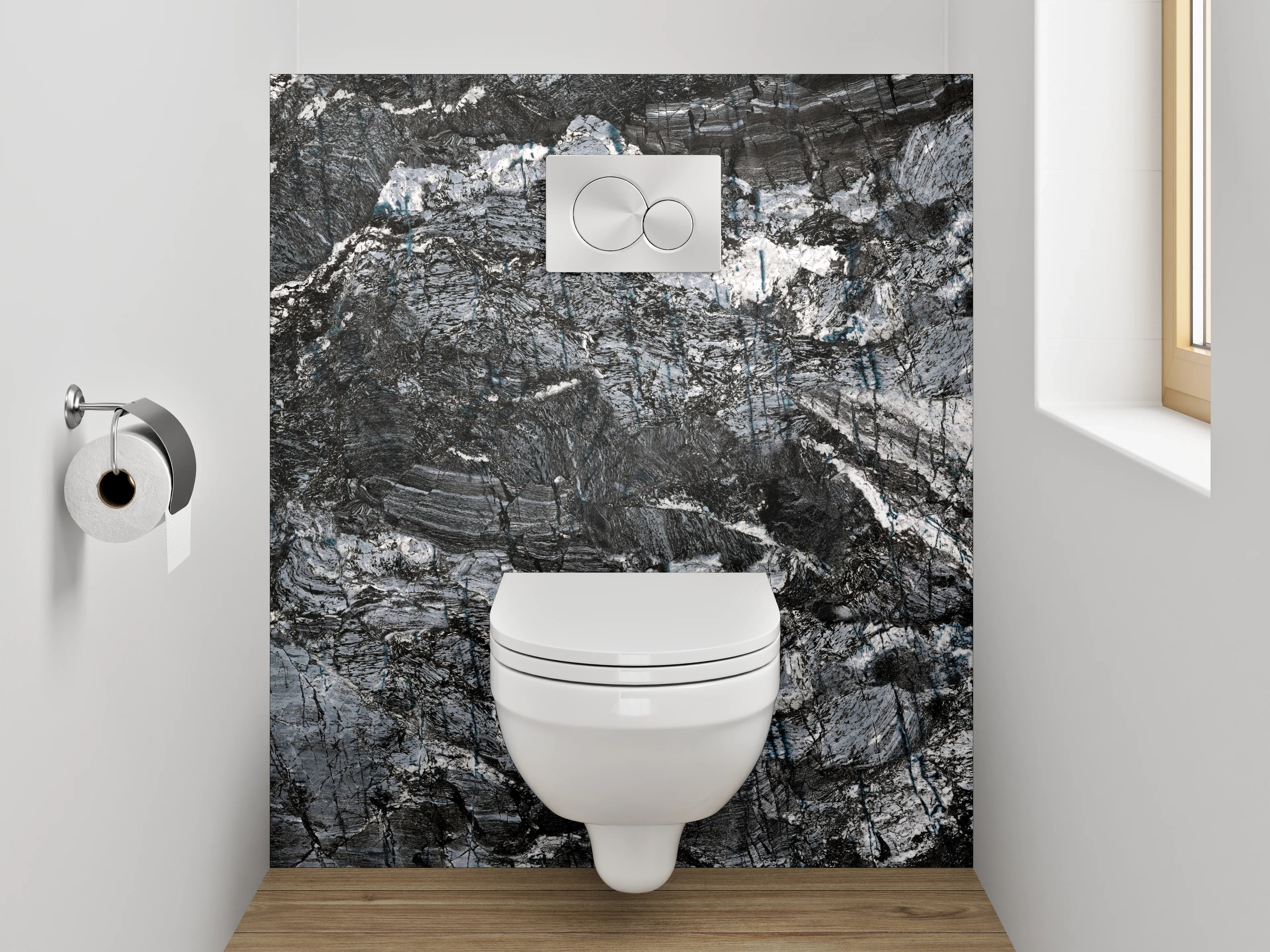 WC-Rückwand - Dunkle Marmor-Textur mit feinen Strukturen