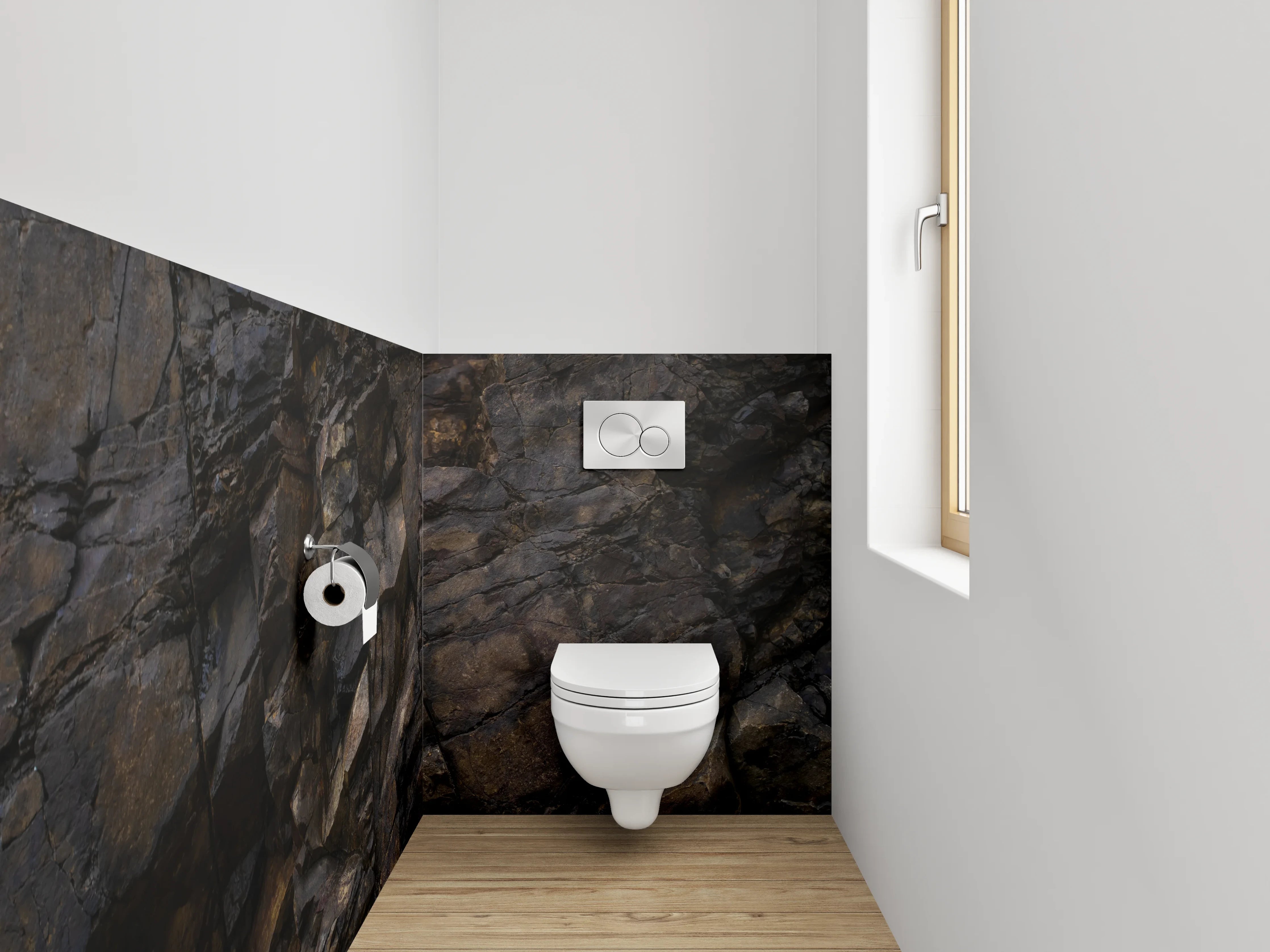 WC-Rückwand - Dunkle Naturstein-Struktur Felswand