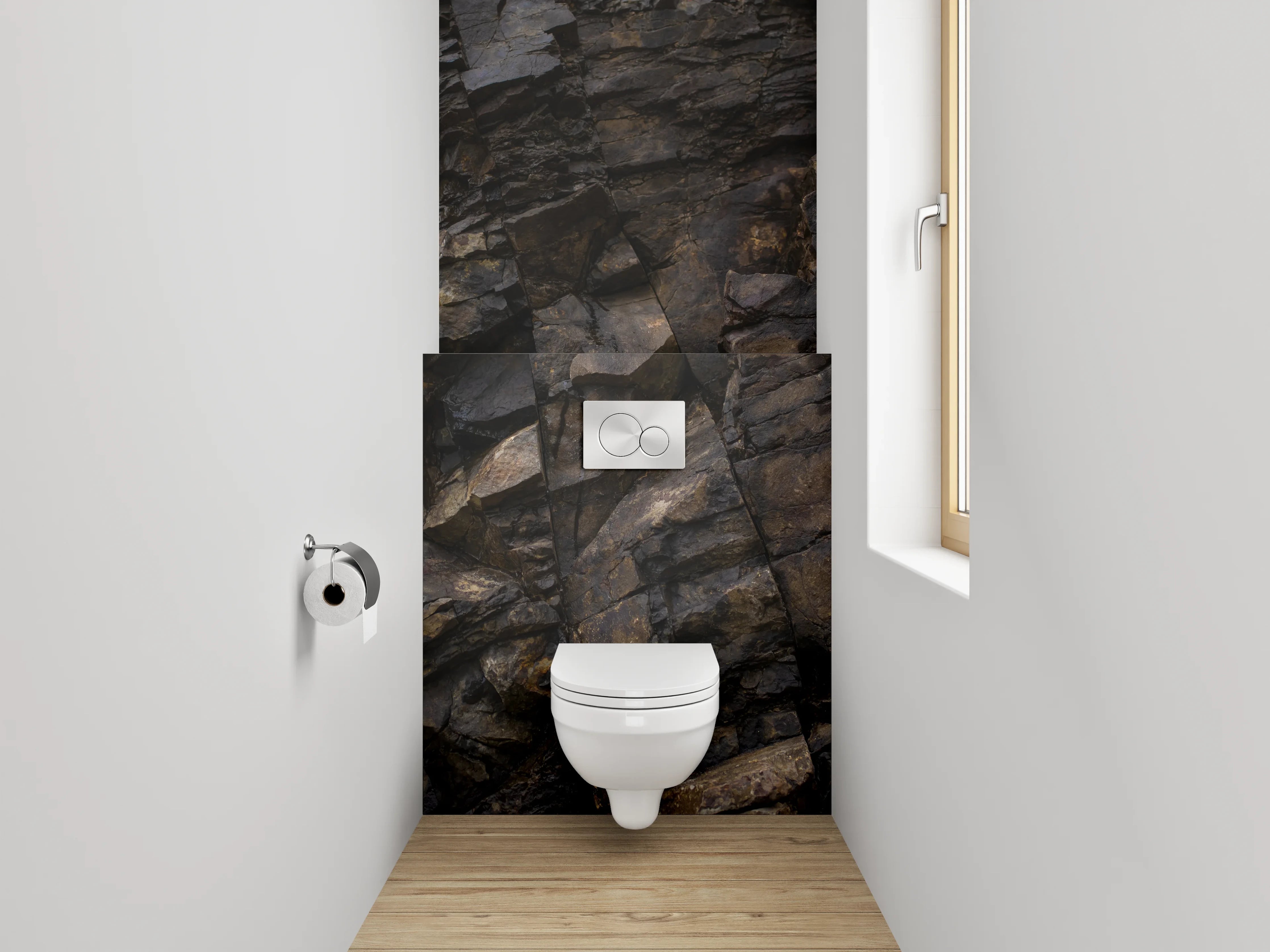 WC-Rückwand - Dunkle Naturstein-Struktur Felswand