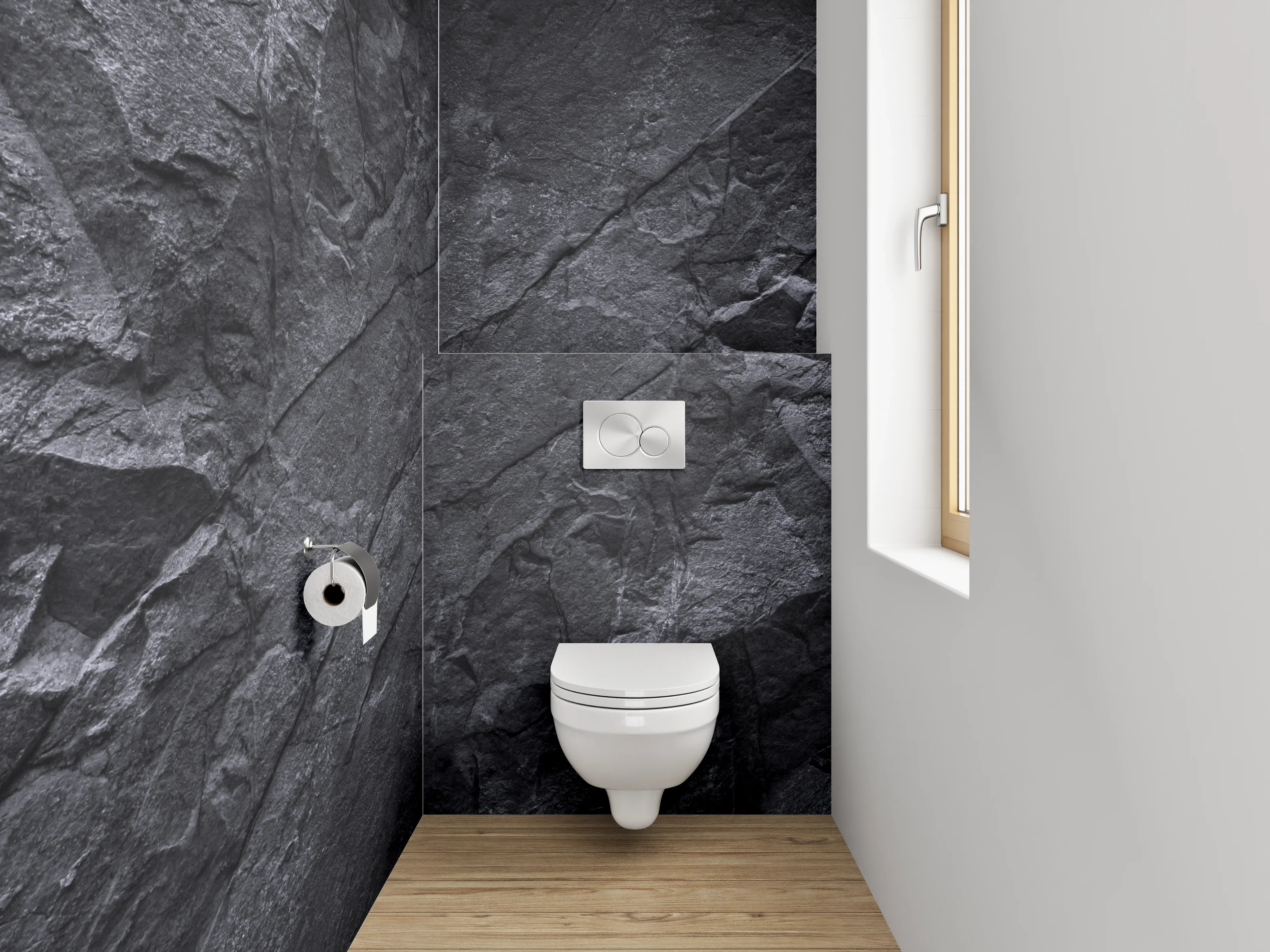 WC-Rückwand - Dunkle Schieferoptik Felsstruktur