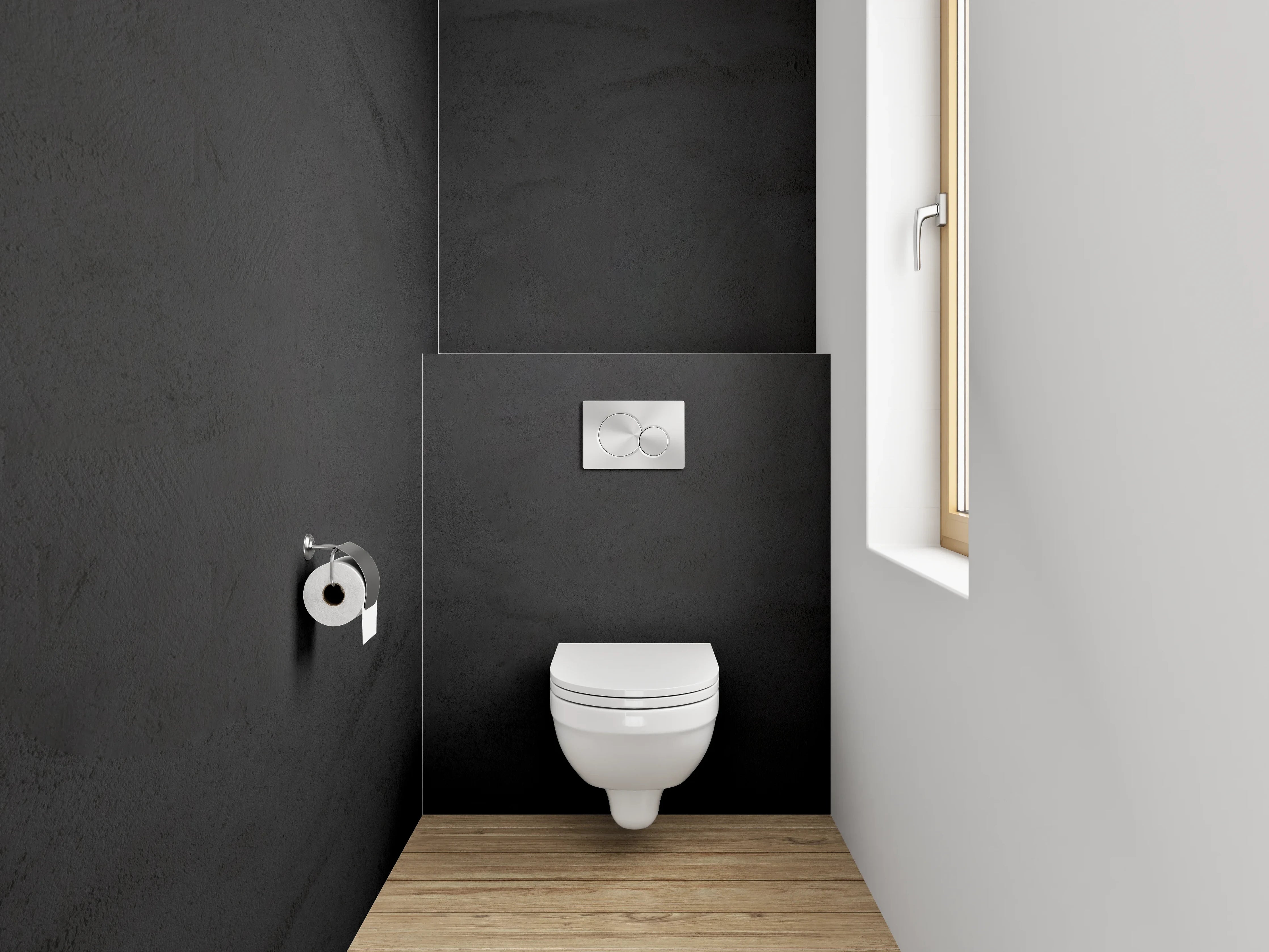 WC-Rückwand - Dunkle Steinmauer mit rauer Oberfläche