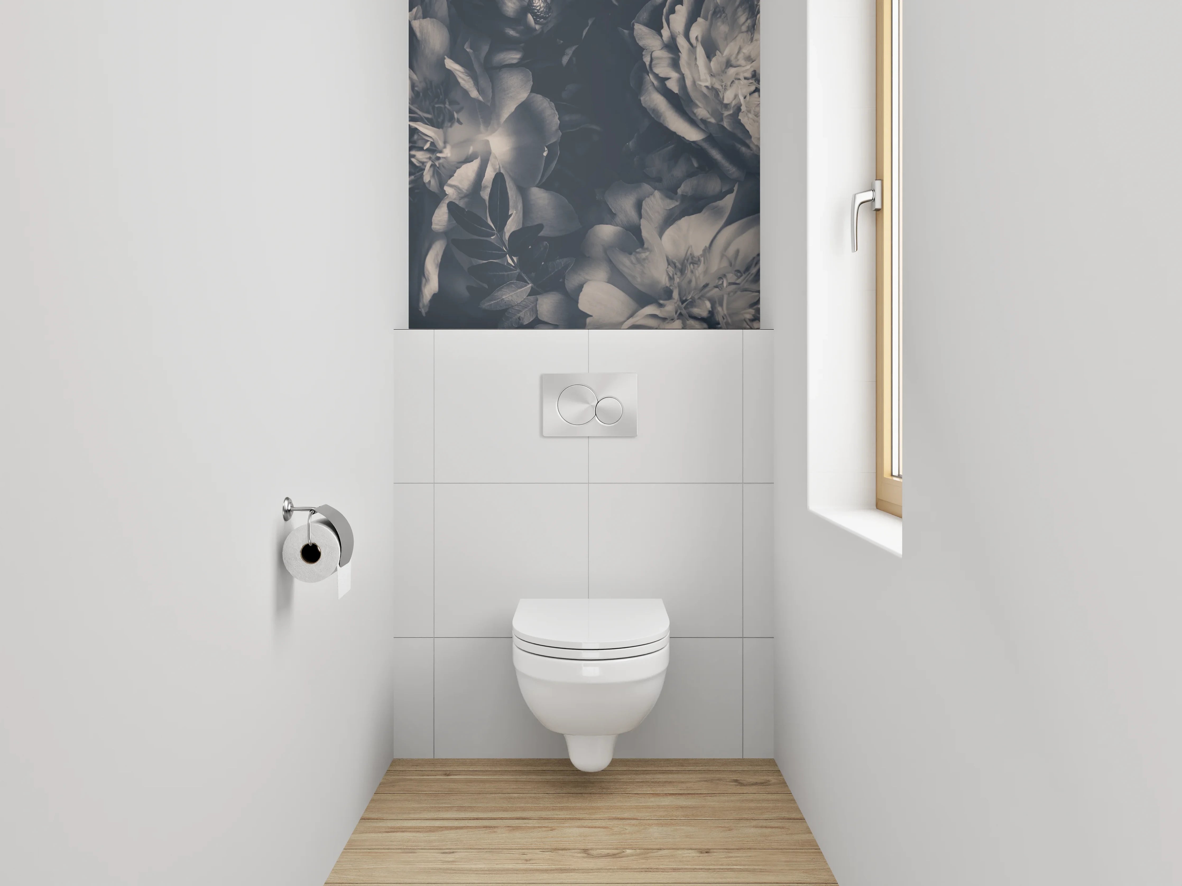 WC-Rückwand - Dunkle Vintage-Blumen Schwarz-Weiß
