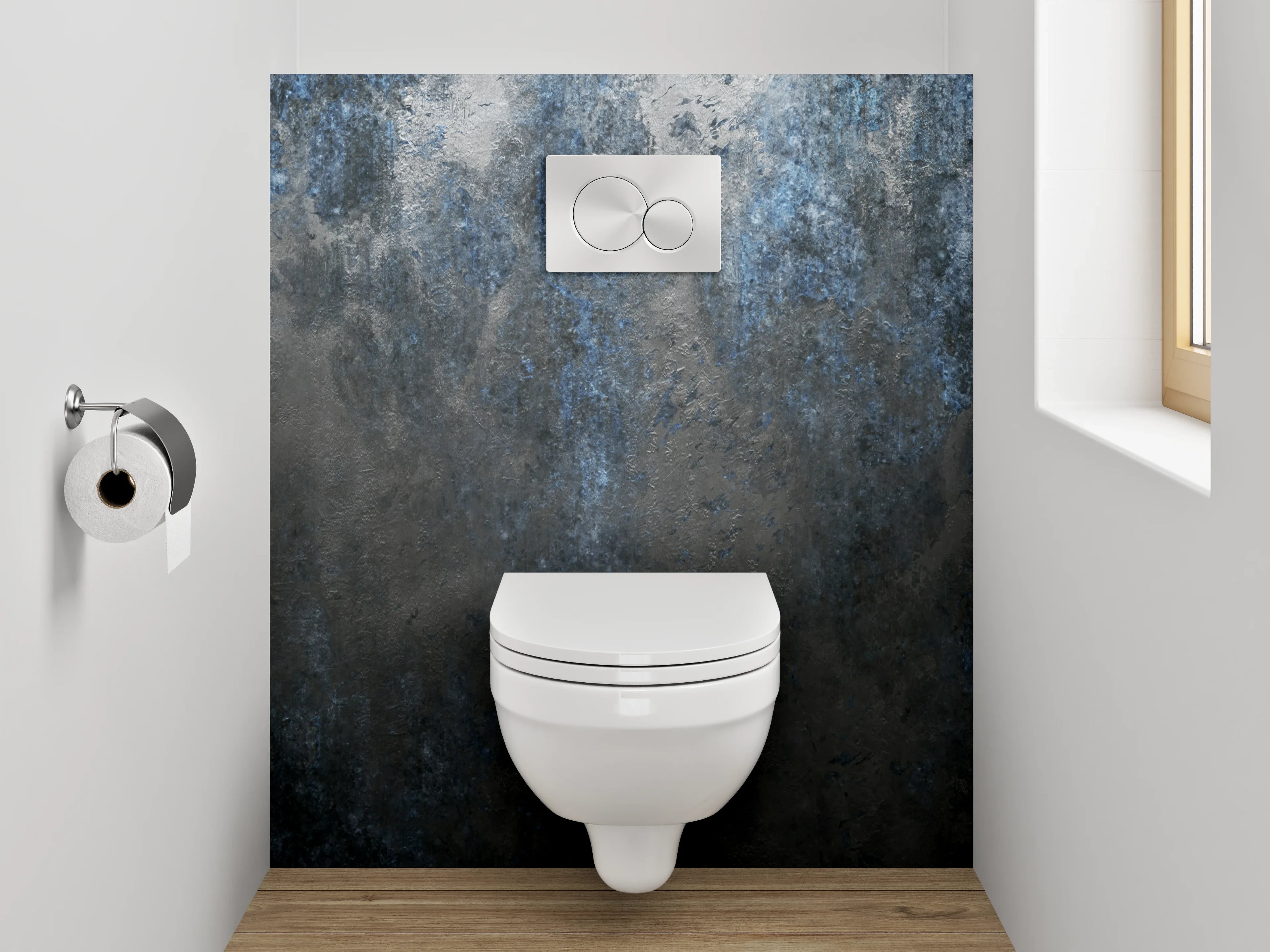 WC-Rückwand - Dunkle abstrakte Wandoptik Blau Grau