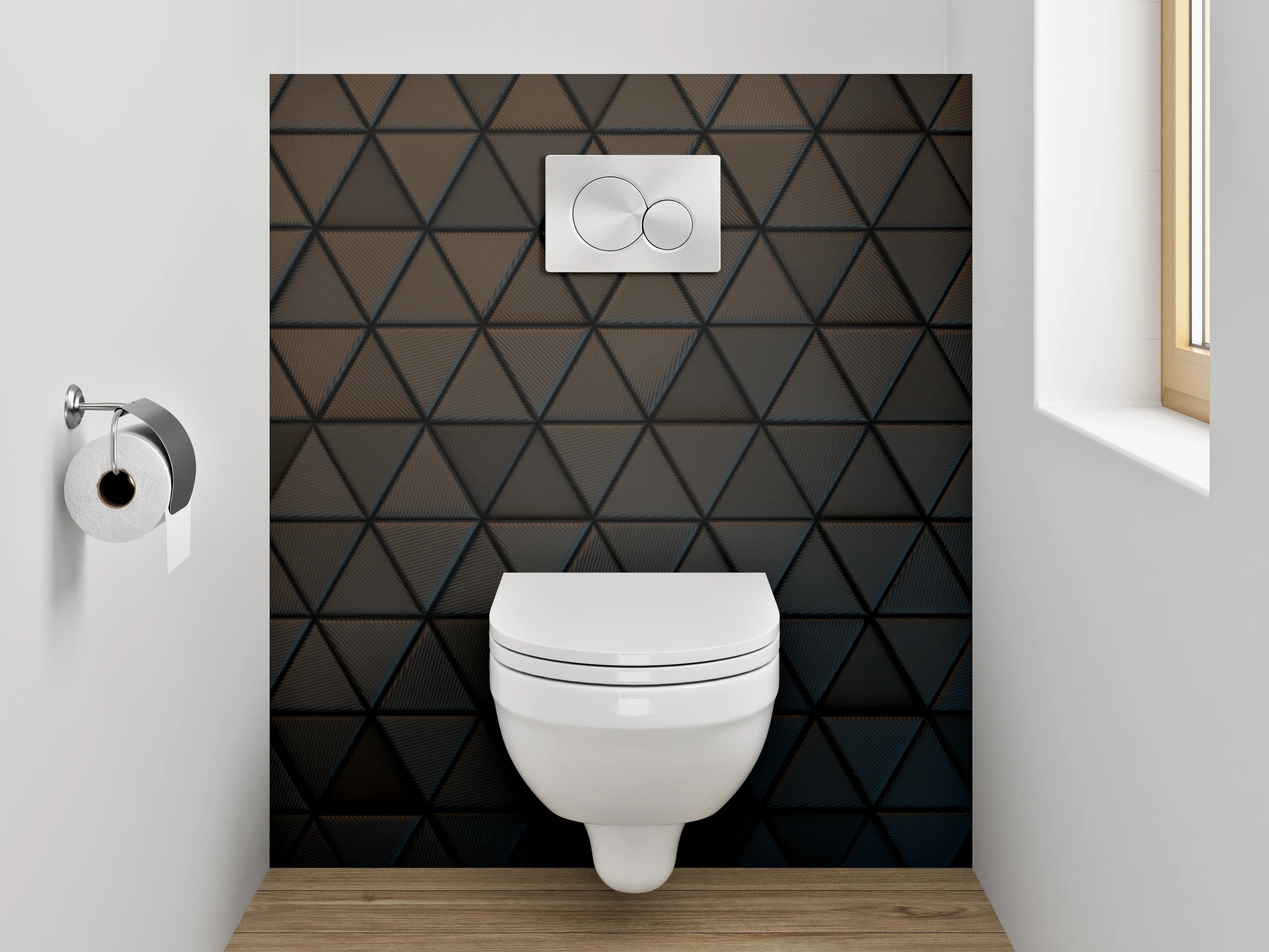 WC-Rückwand - Dunkle geometrische Wandstruktur