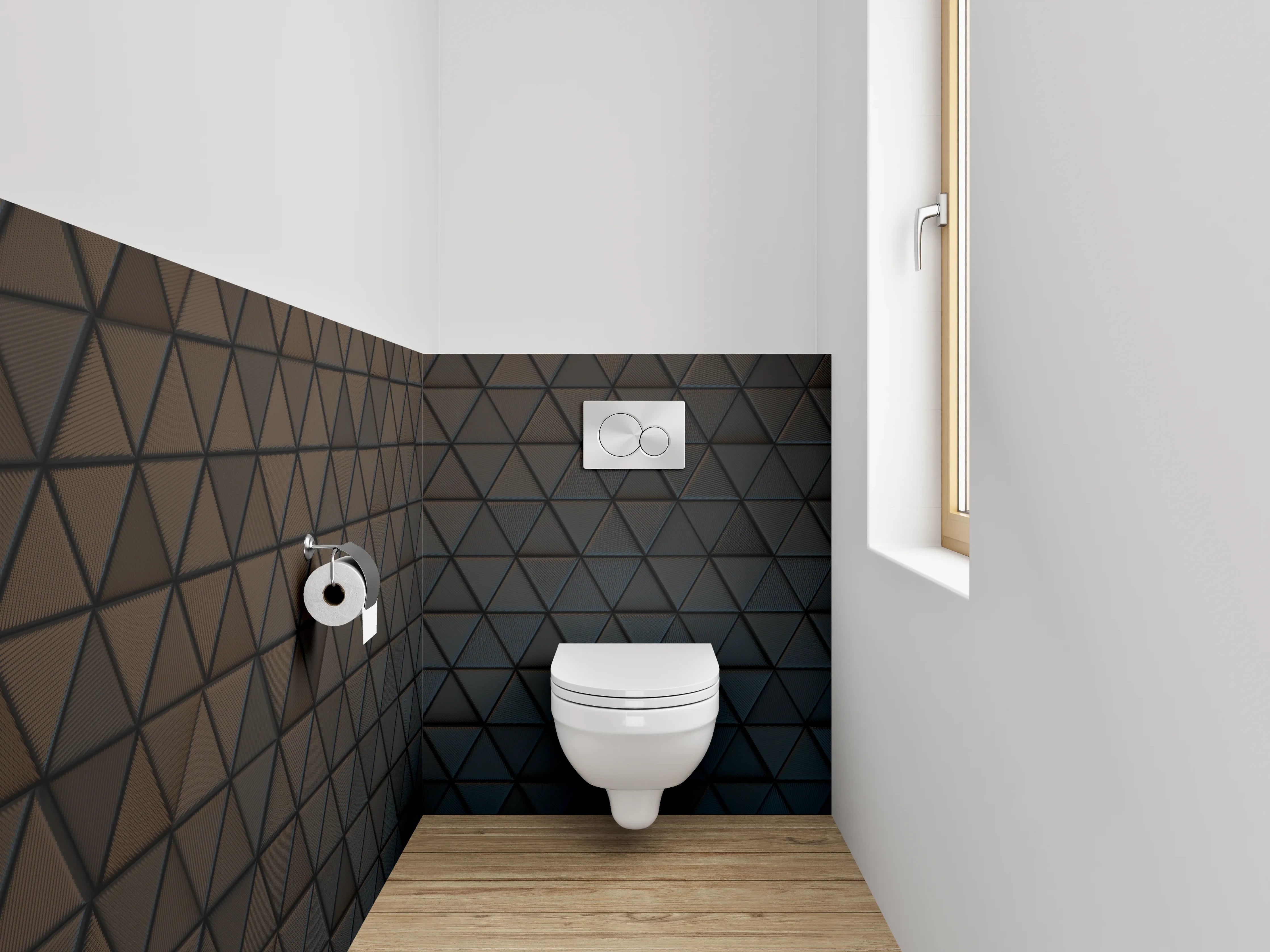 WC-Rückwand - Dunkle geometrische Wandstruktur