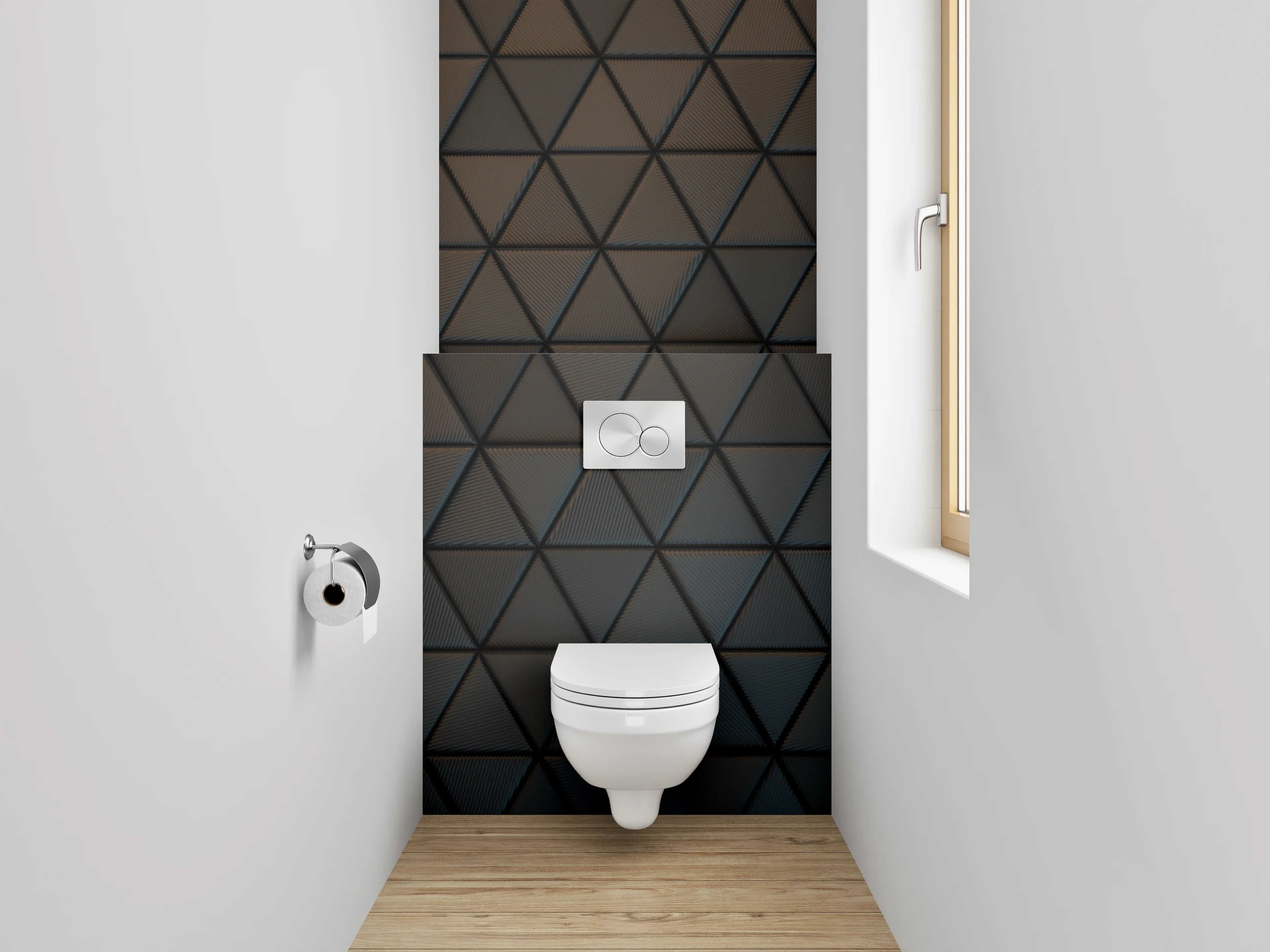 WC-Rückwand - Dunkle geometrische Wandstruktur