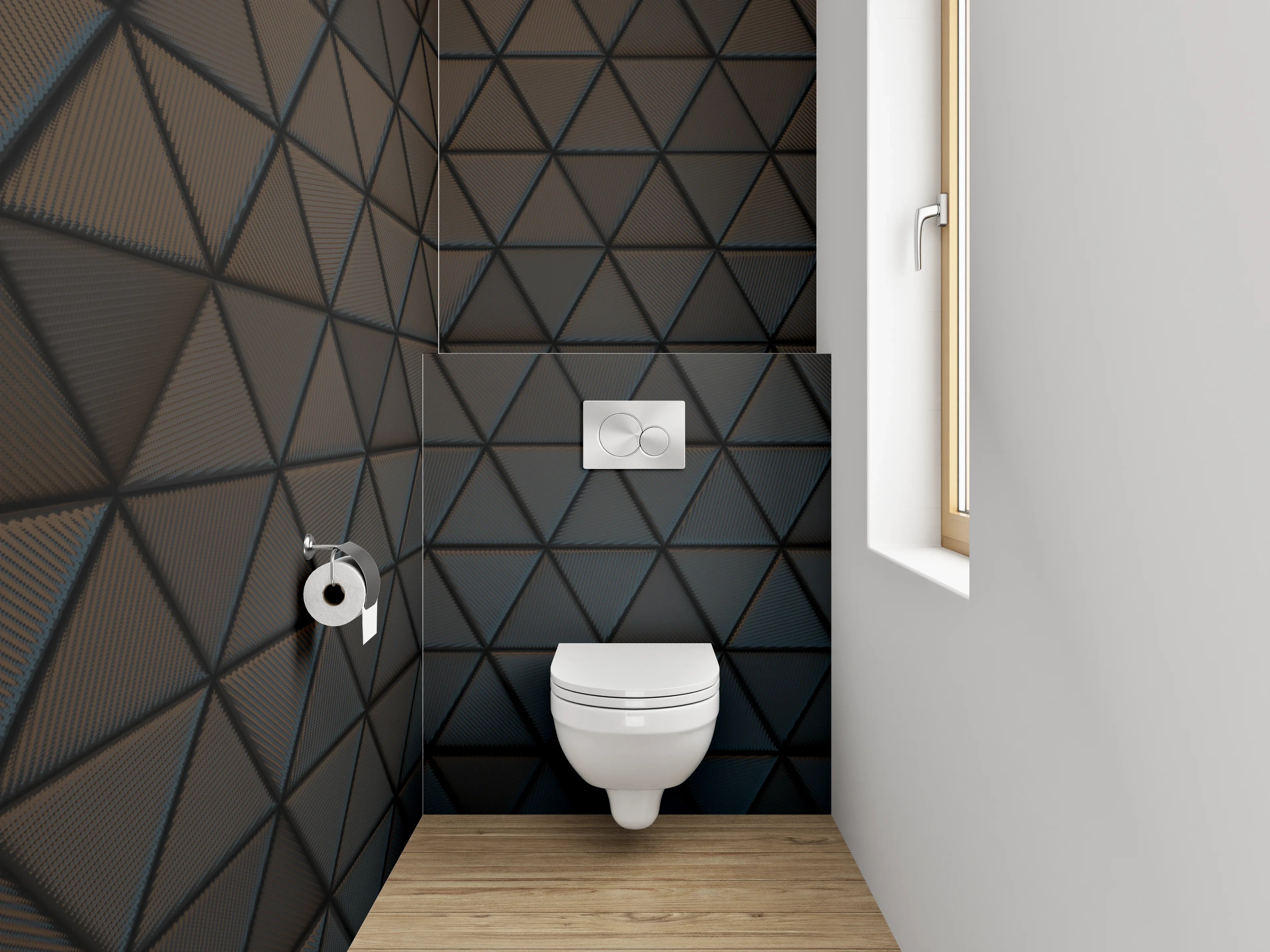 WC-Rückwand - Dunkle geometrische Wandstruktur