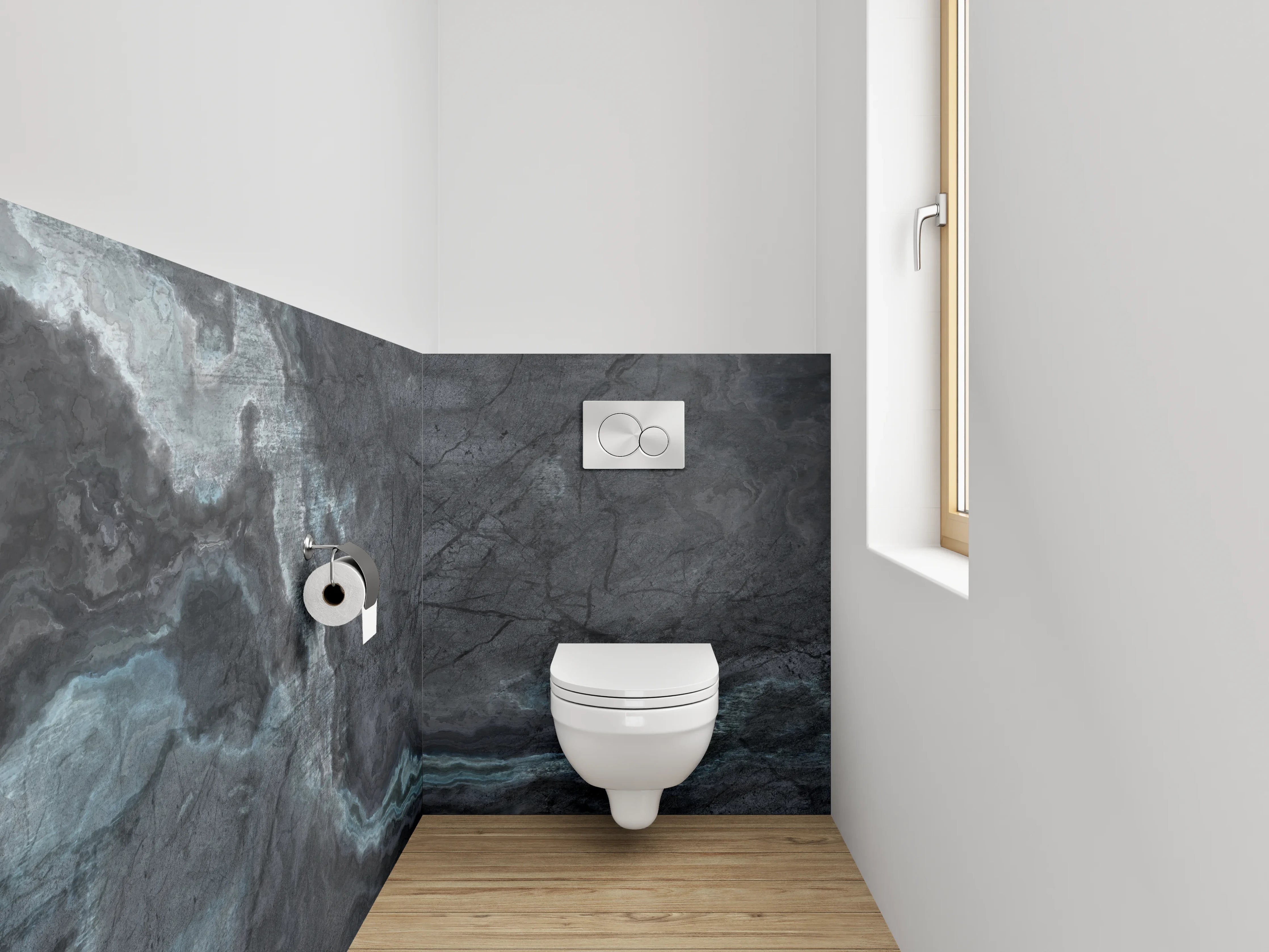 WC-Rückwand - Dunkle schieferartige Marmoroptik Steinstruktur