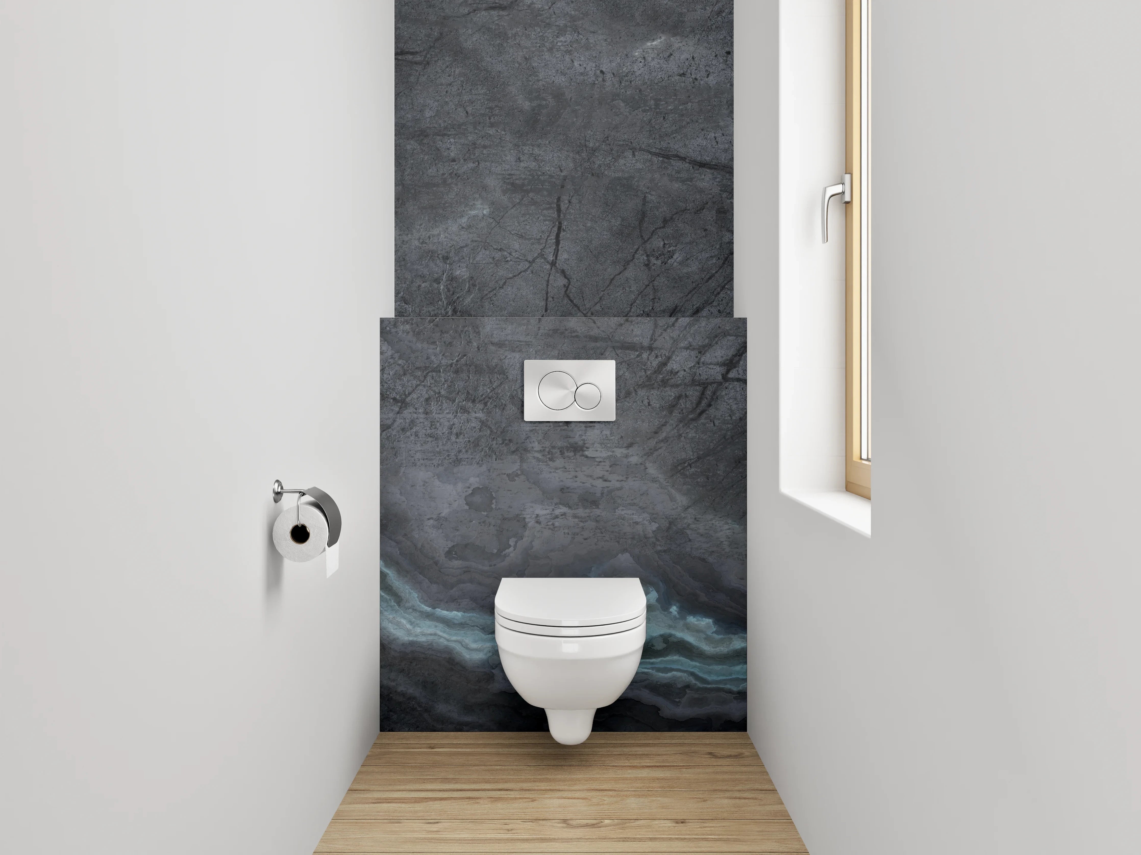 WC-Rückwand - Dunkle schieferartige Marmoroptik Steinstruktur