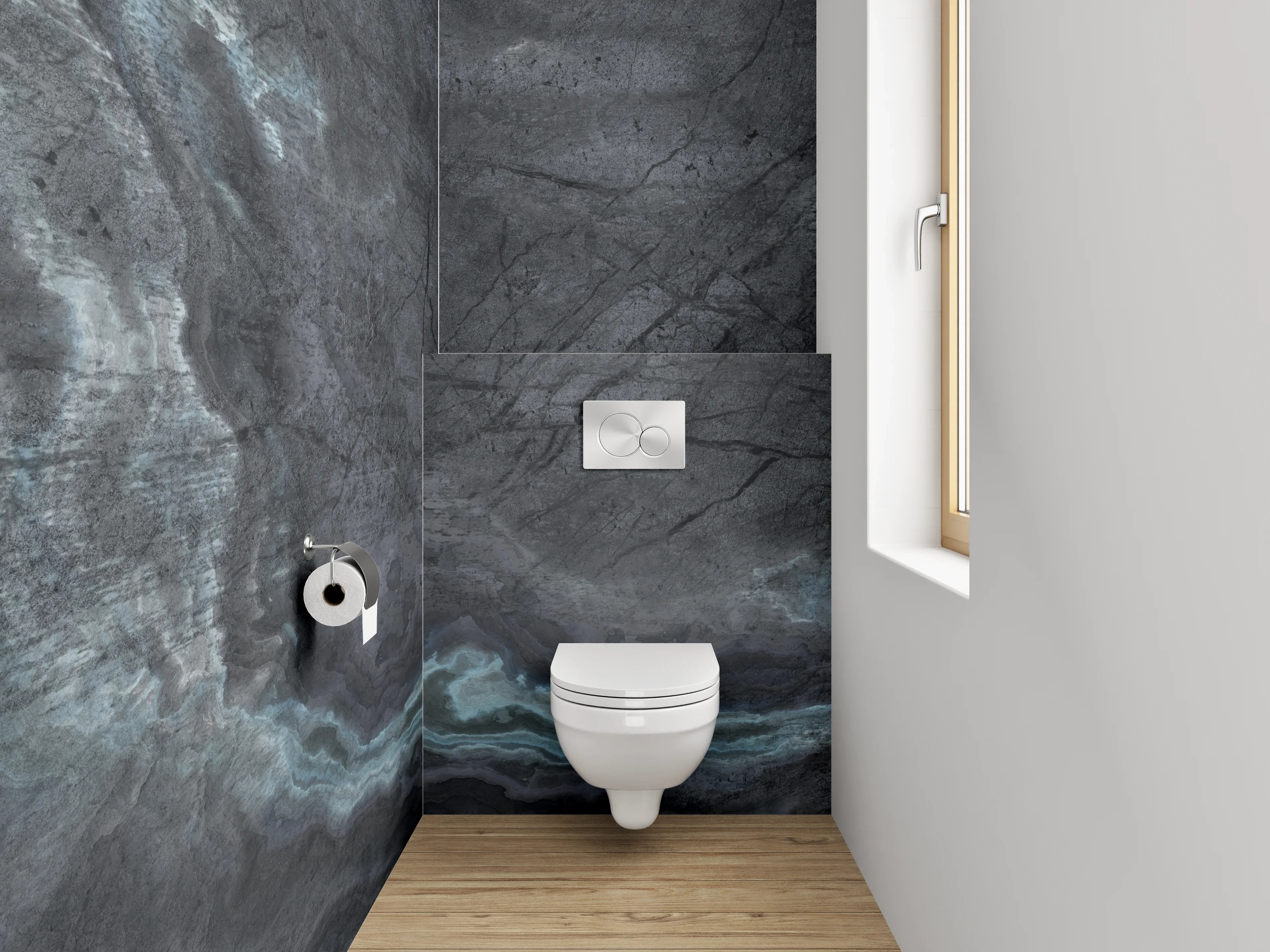 WC-Rückwand - Dunkle schieferartige Marmoroptik Steinstruktur