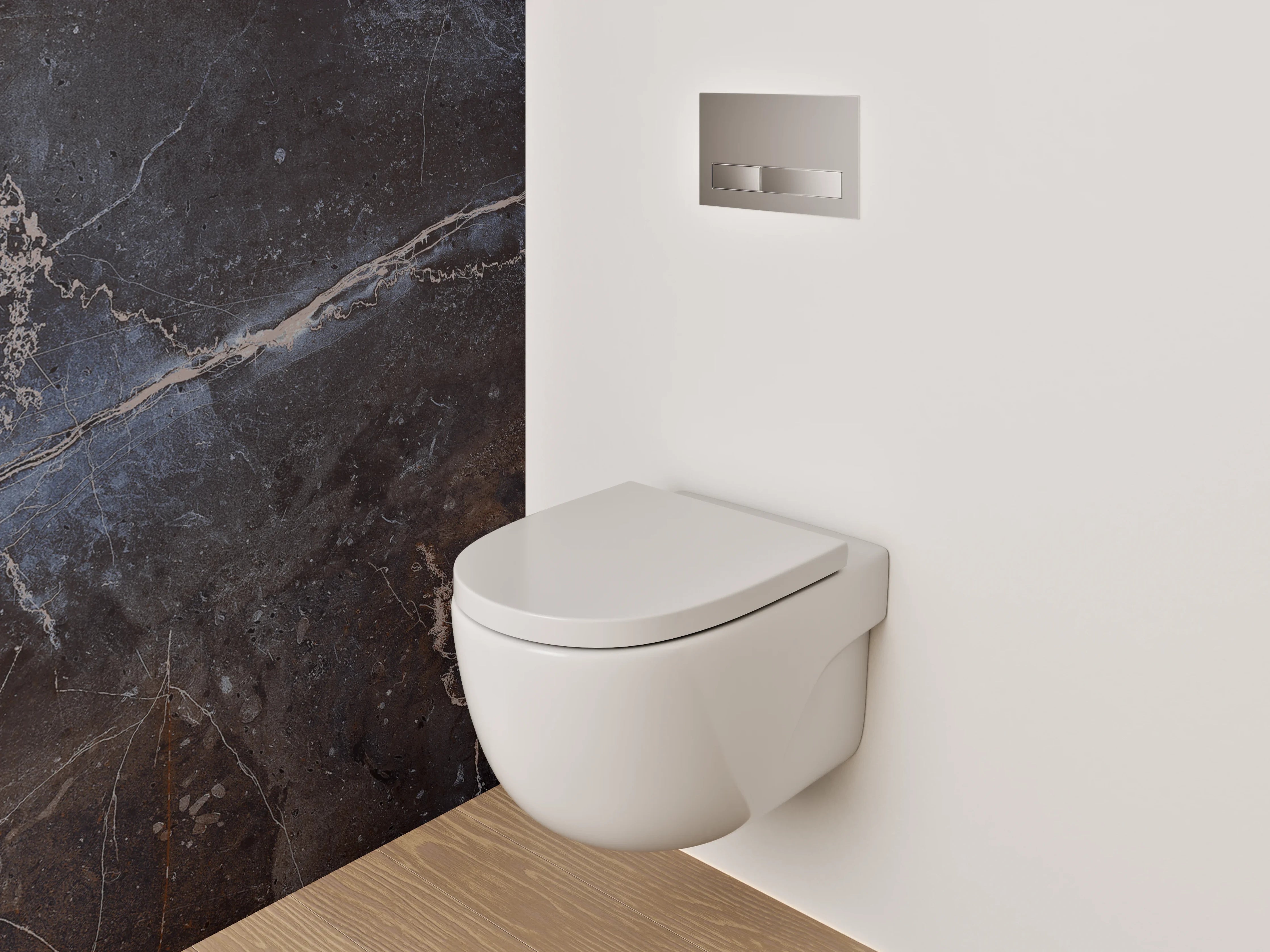 WC-Rückwand - Dunkler Marmor mit blauen Akzenten