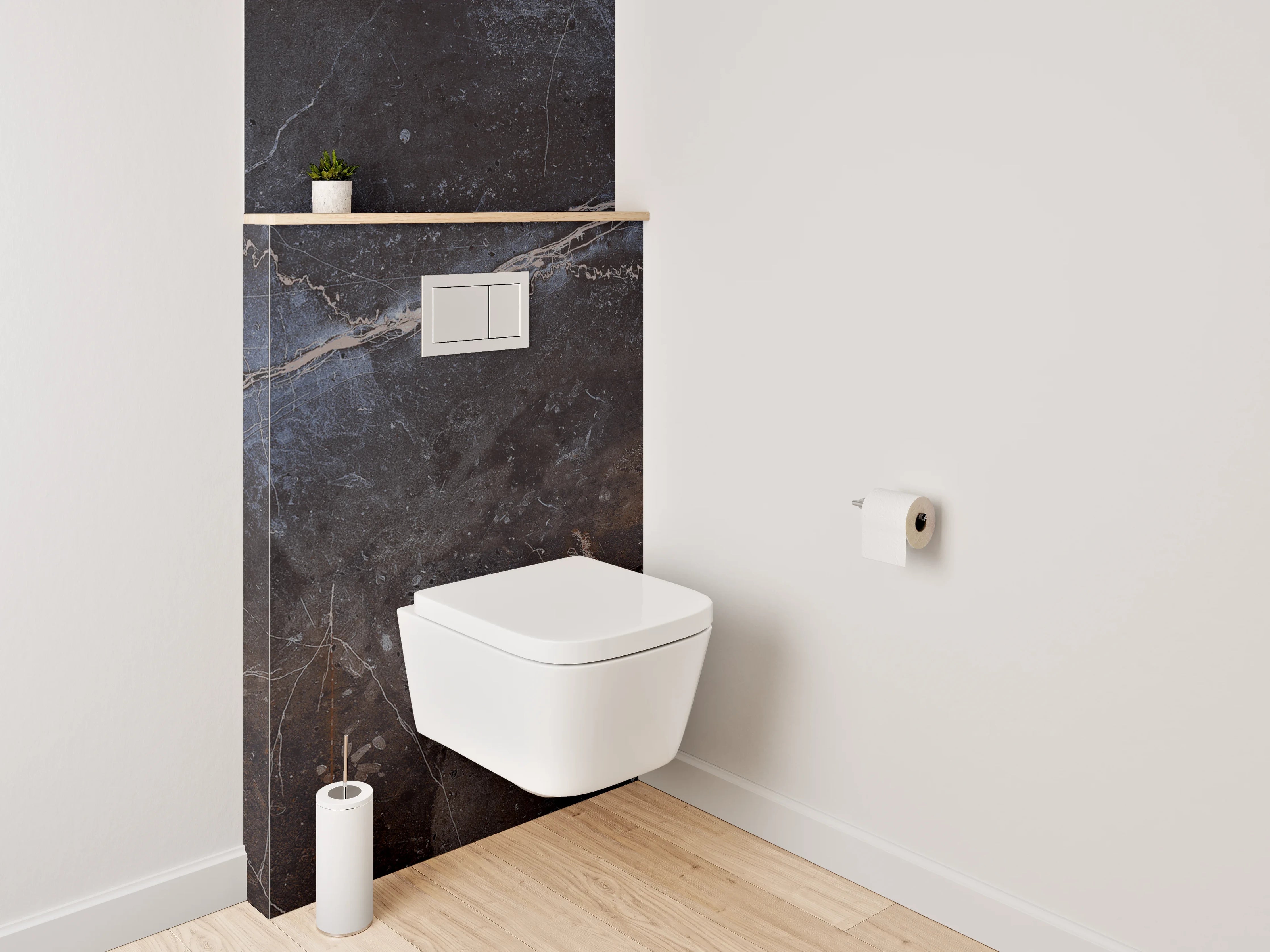 WC-Rückwand - Dunkler Marmor mit blauen Akzenten