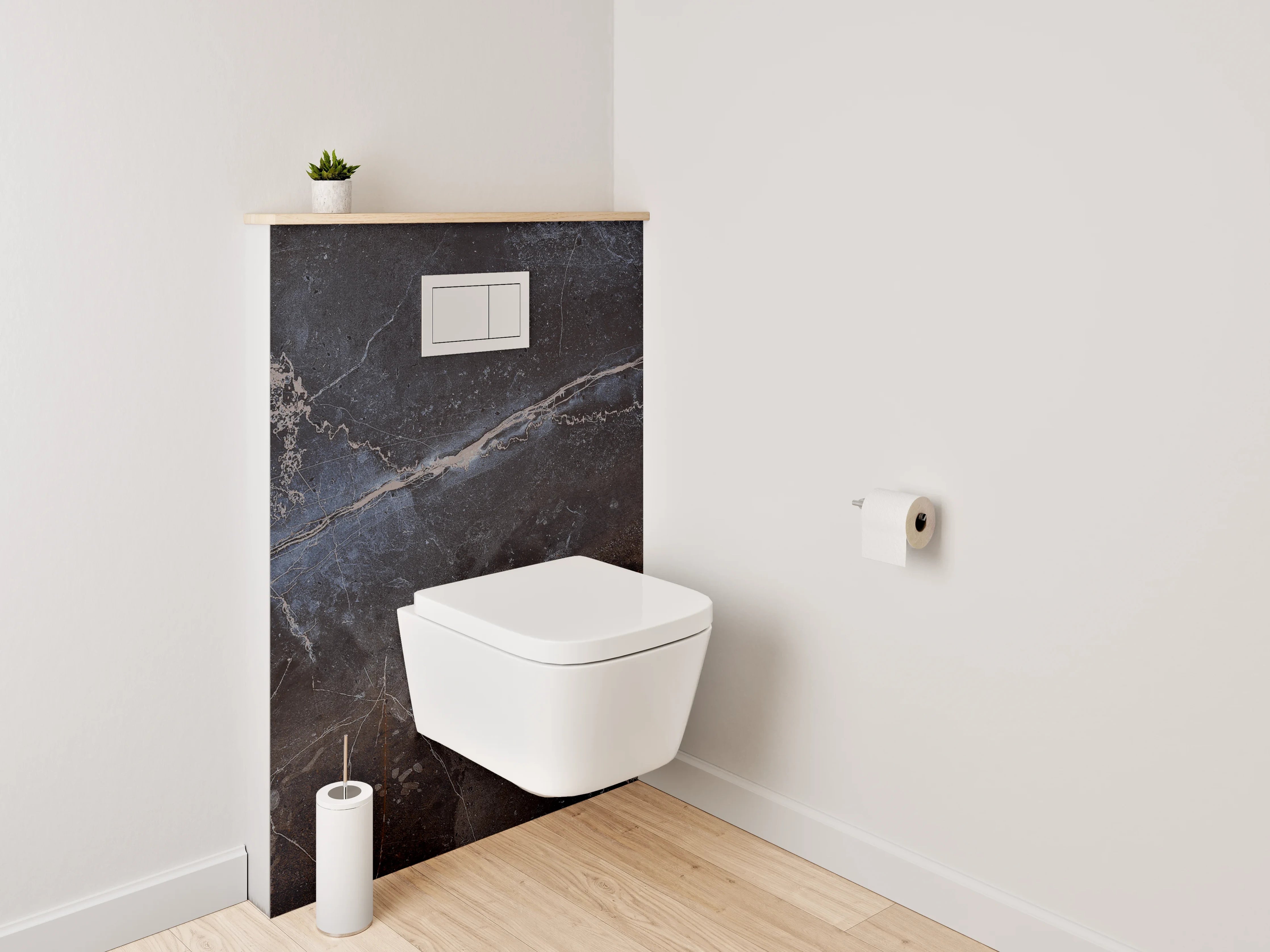 WC-Rückwand - Dunkler Marmor mit blauen Akzenten