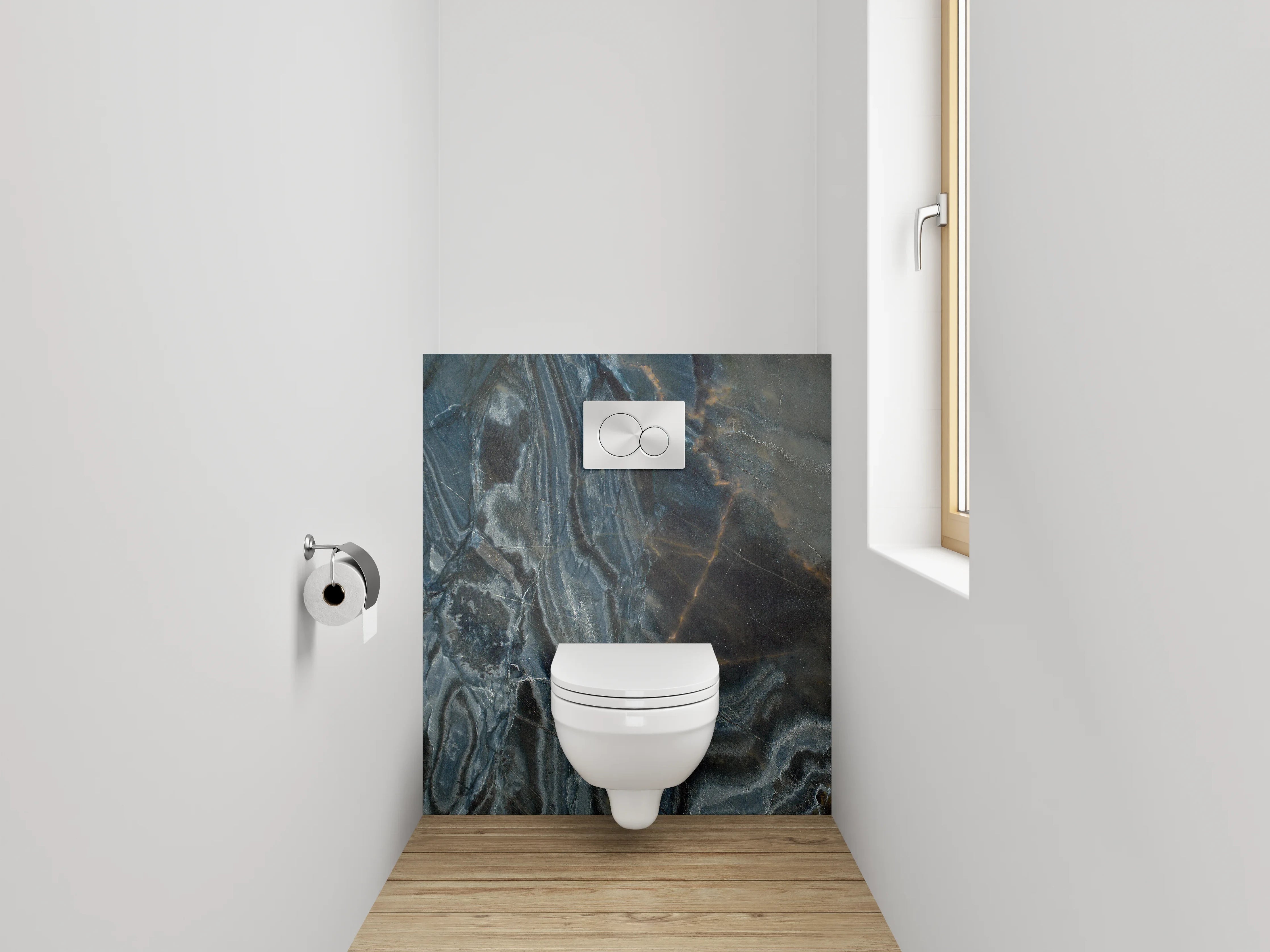 WC-Rückwand - Dunkler Marmor mit braunen und weißen Adern