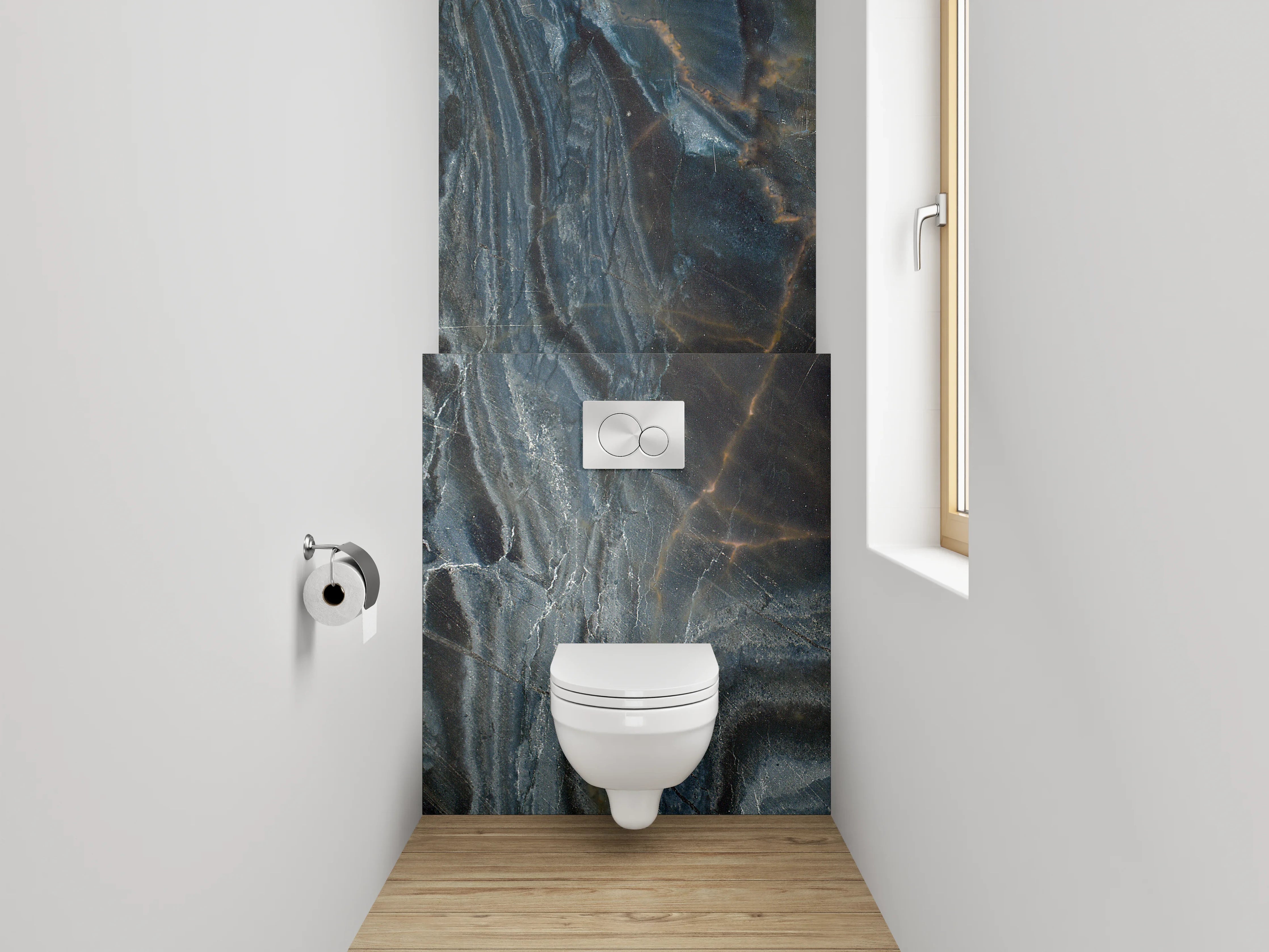 WC-Rückwand - Dunkler Marmor mit braunen und weißen Adern