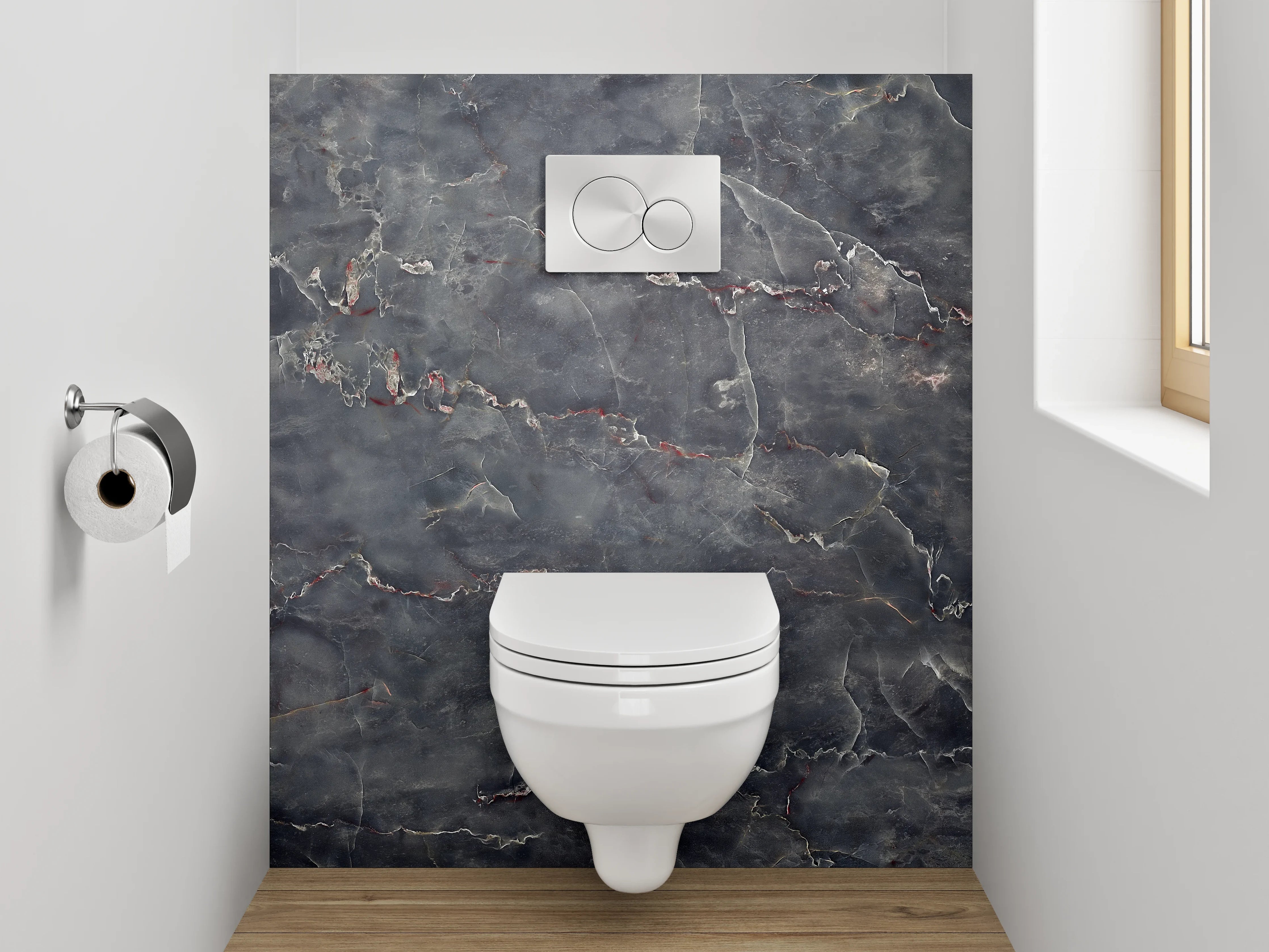 WC-Rückwand - Dunkler Marmor mit feinen Maserungen