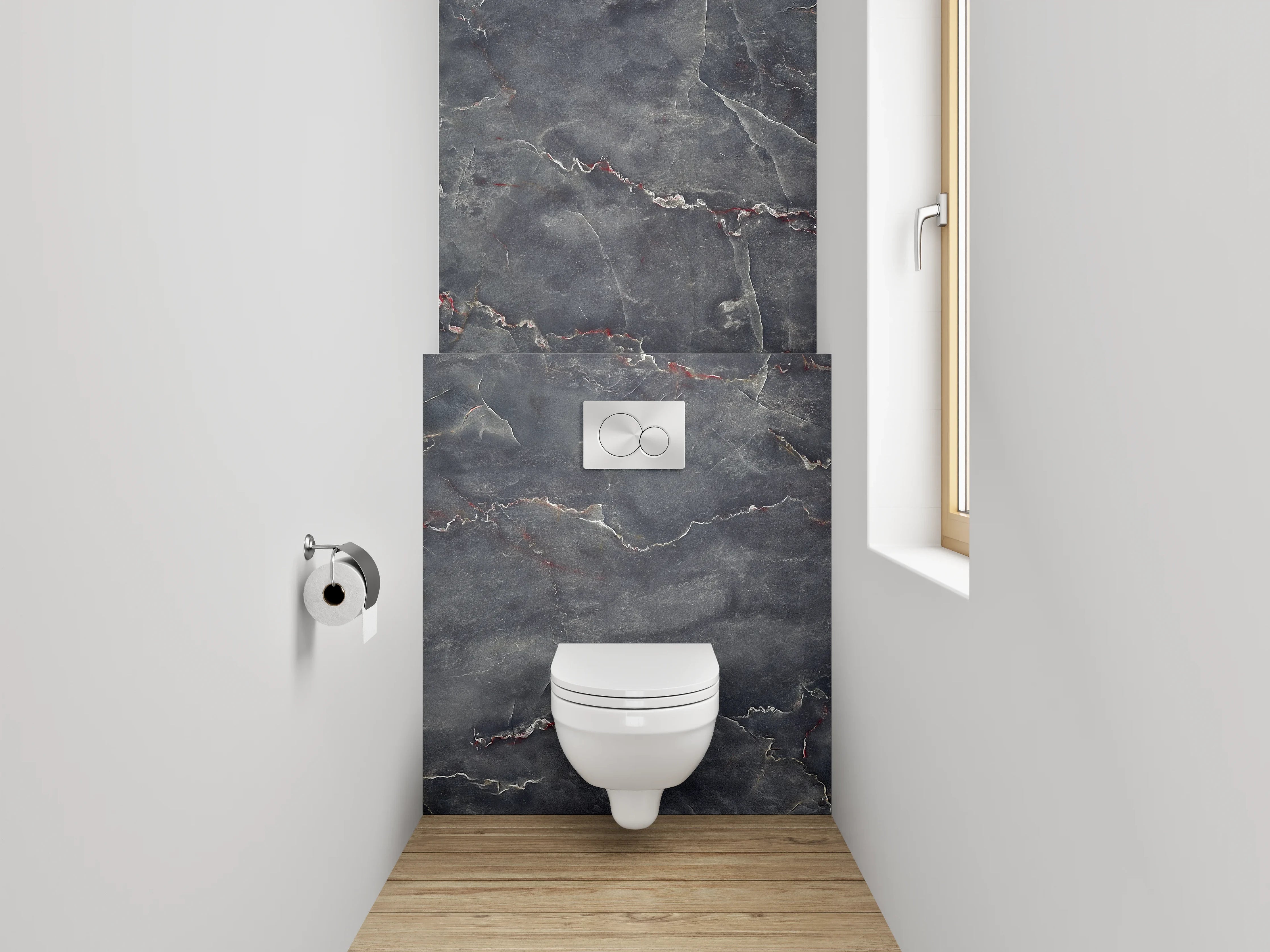 WC-Rückwand - Dunkler Marmor mit feinen Maserungen