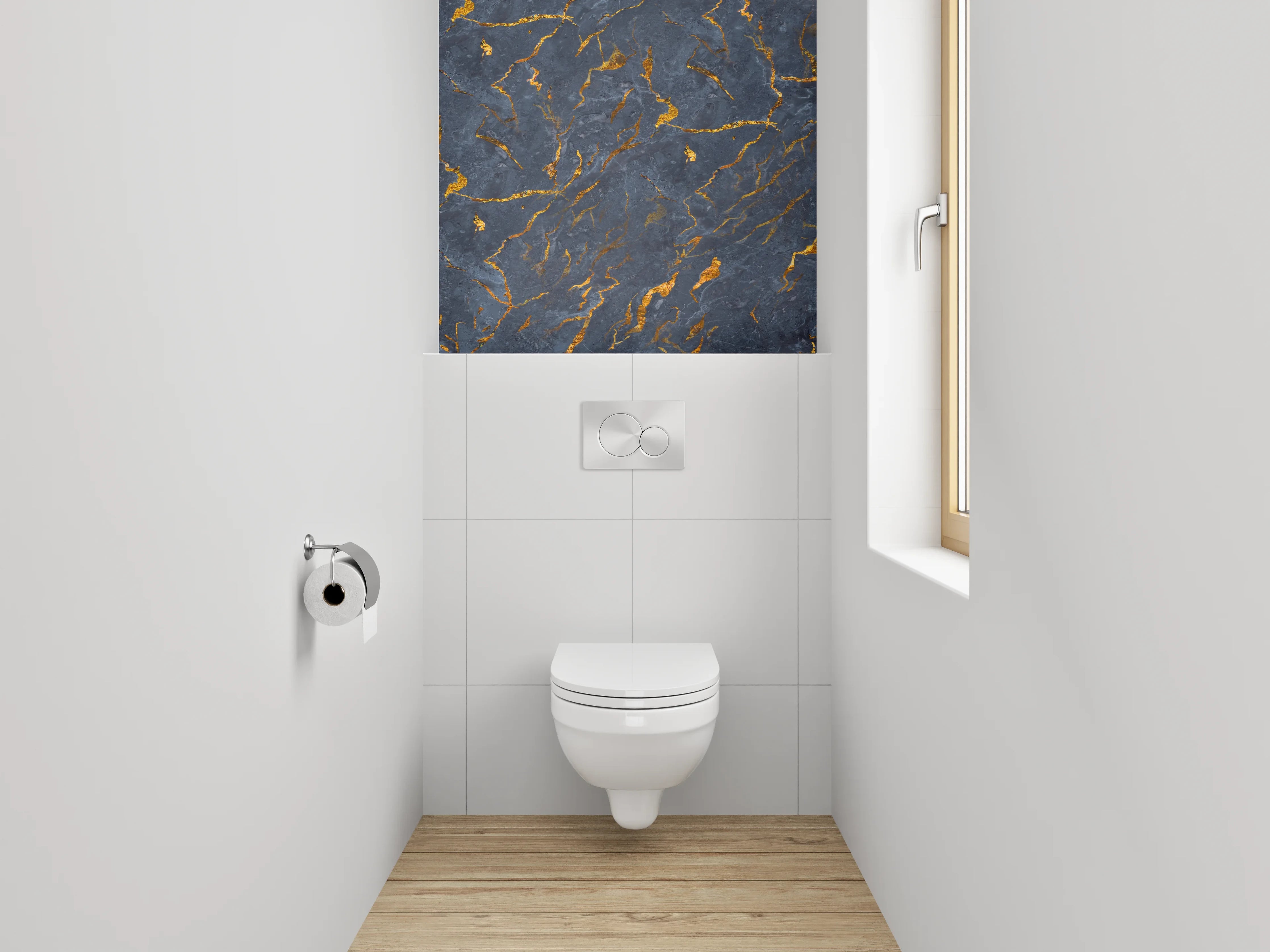WC-Rückwand - Dunkler Marmor mit goldenen Adern