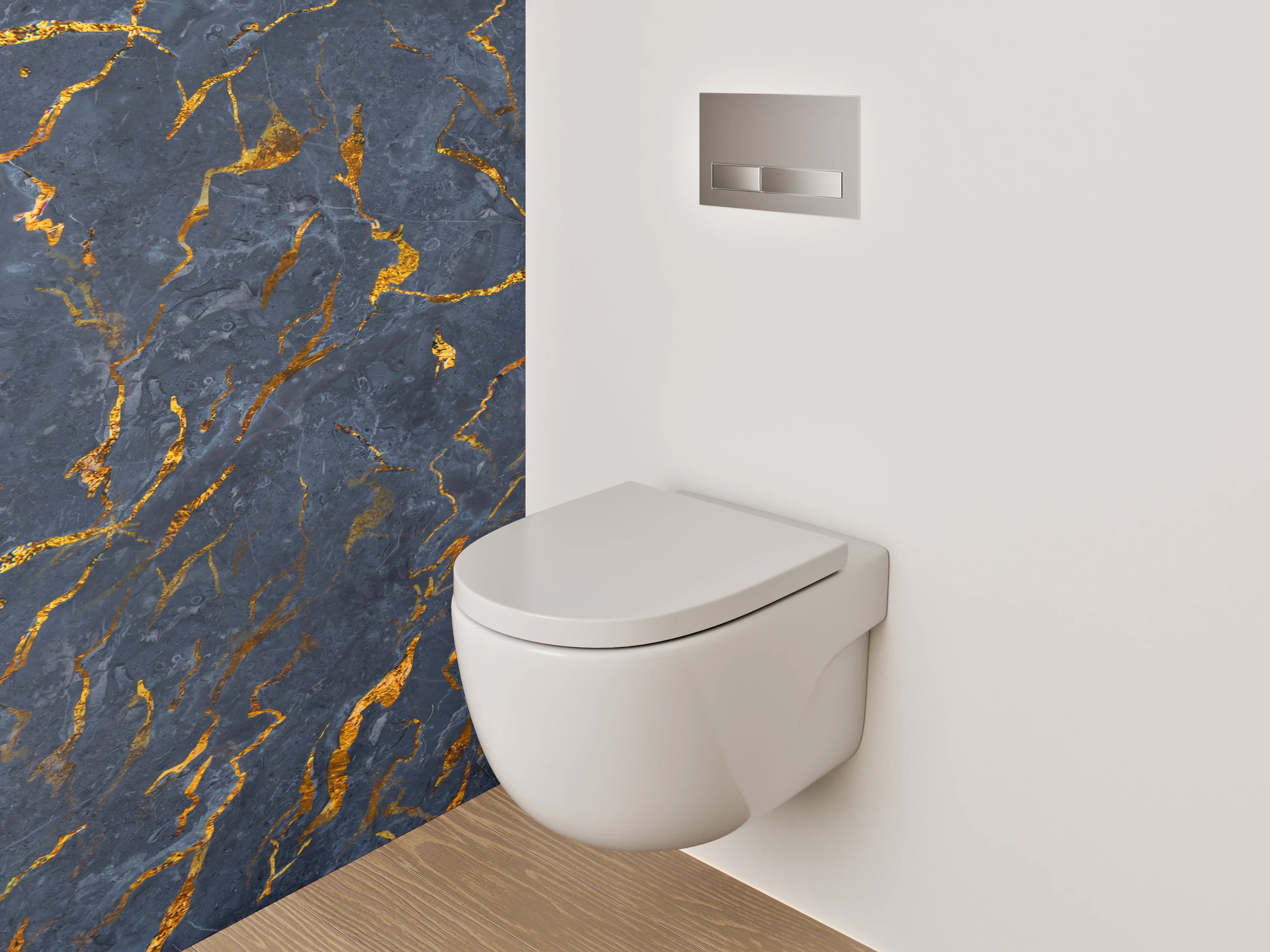 WC-Rückwand - Dunkler Marmor mit goldenen Adern