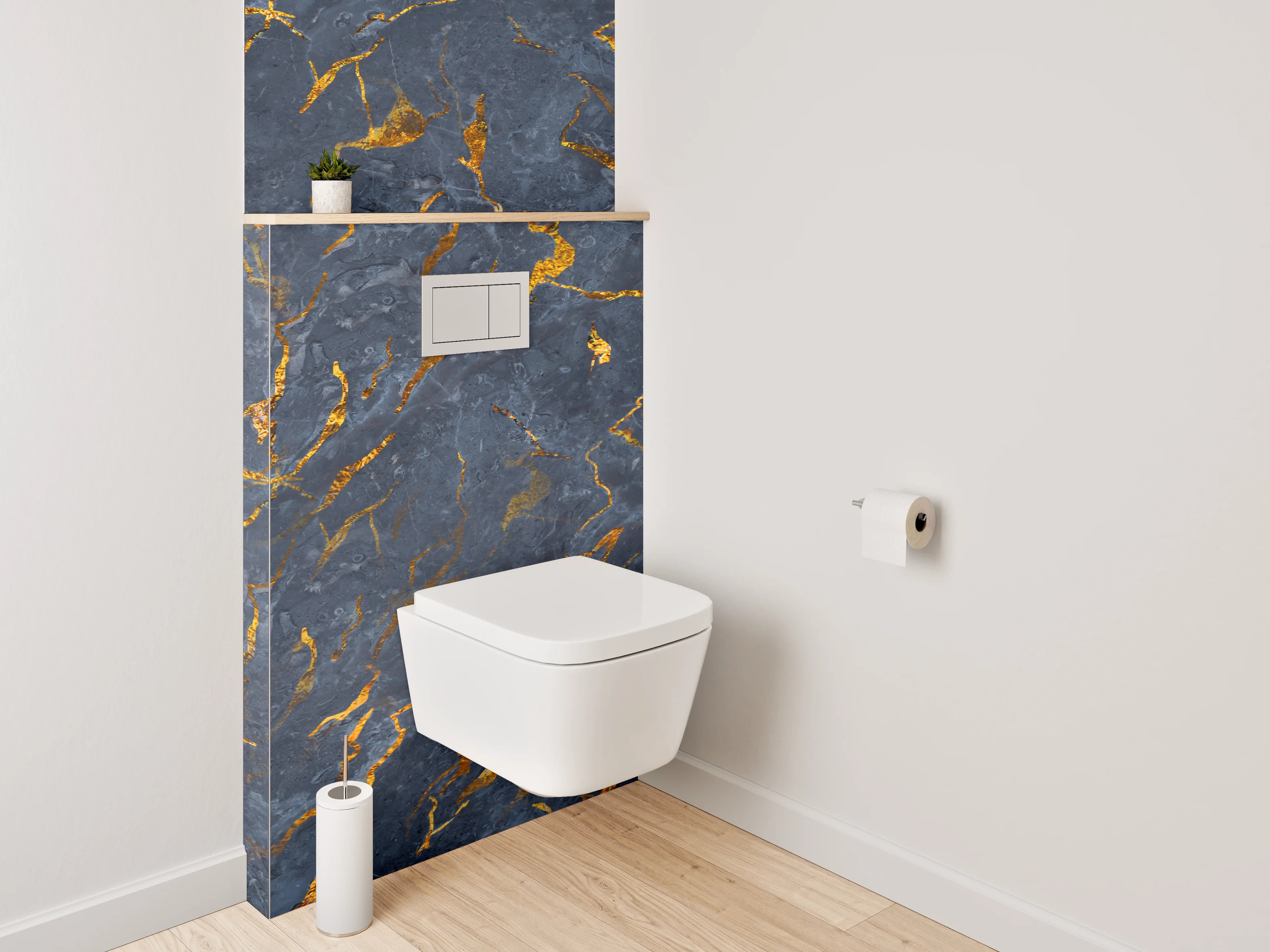 WC-Rückwand - Dunkler Marmor mit goldenen Adern