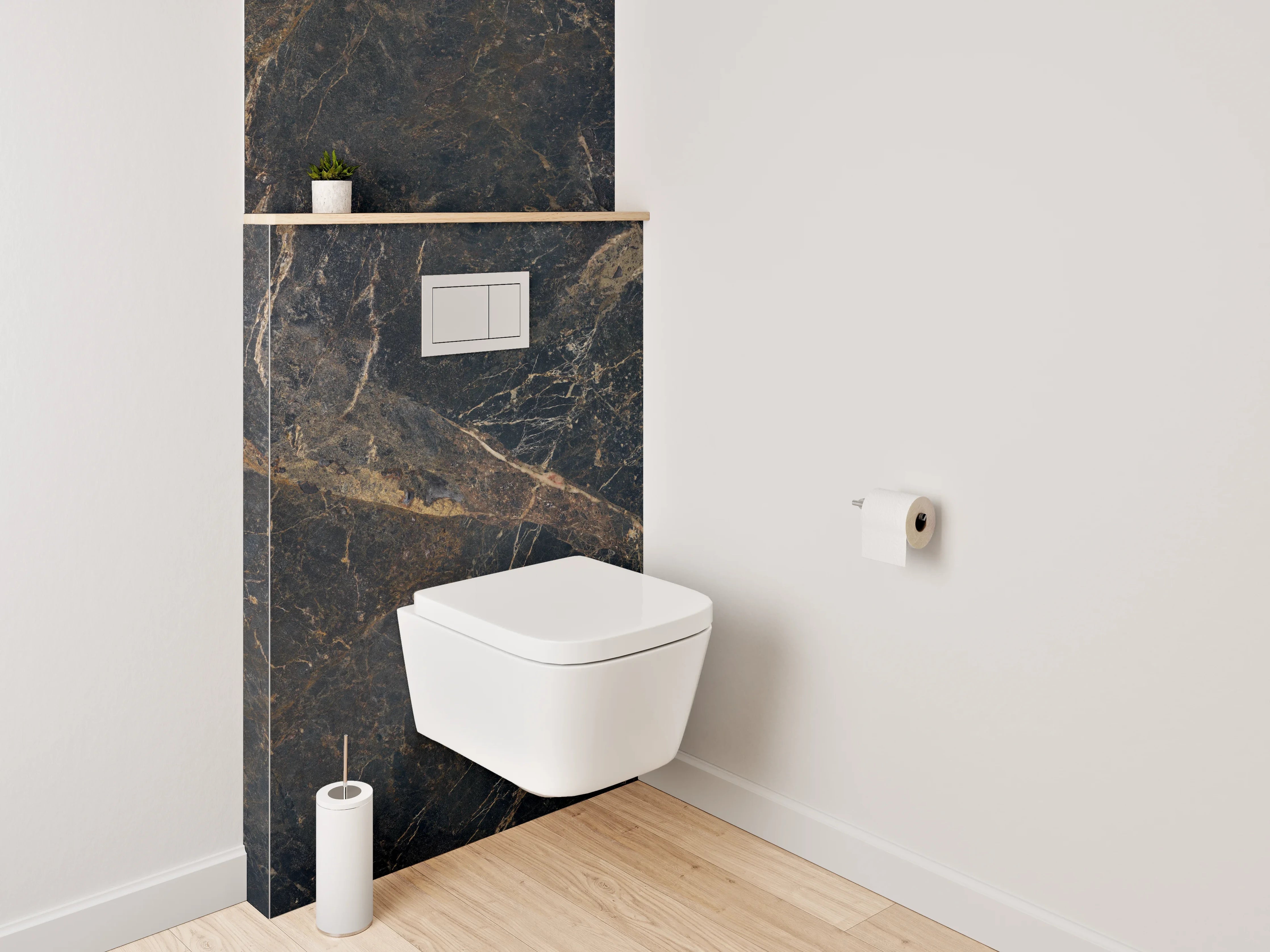 WC-Rückwand - Dunkler Marmor mit goldener Maserung