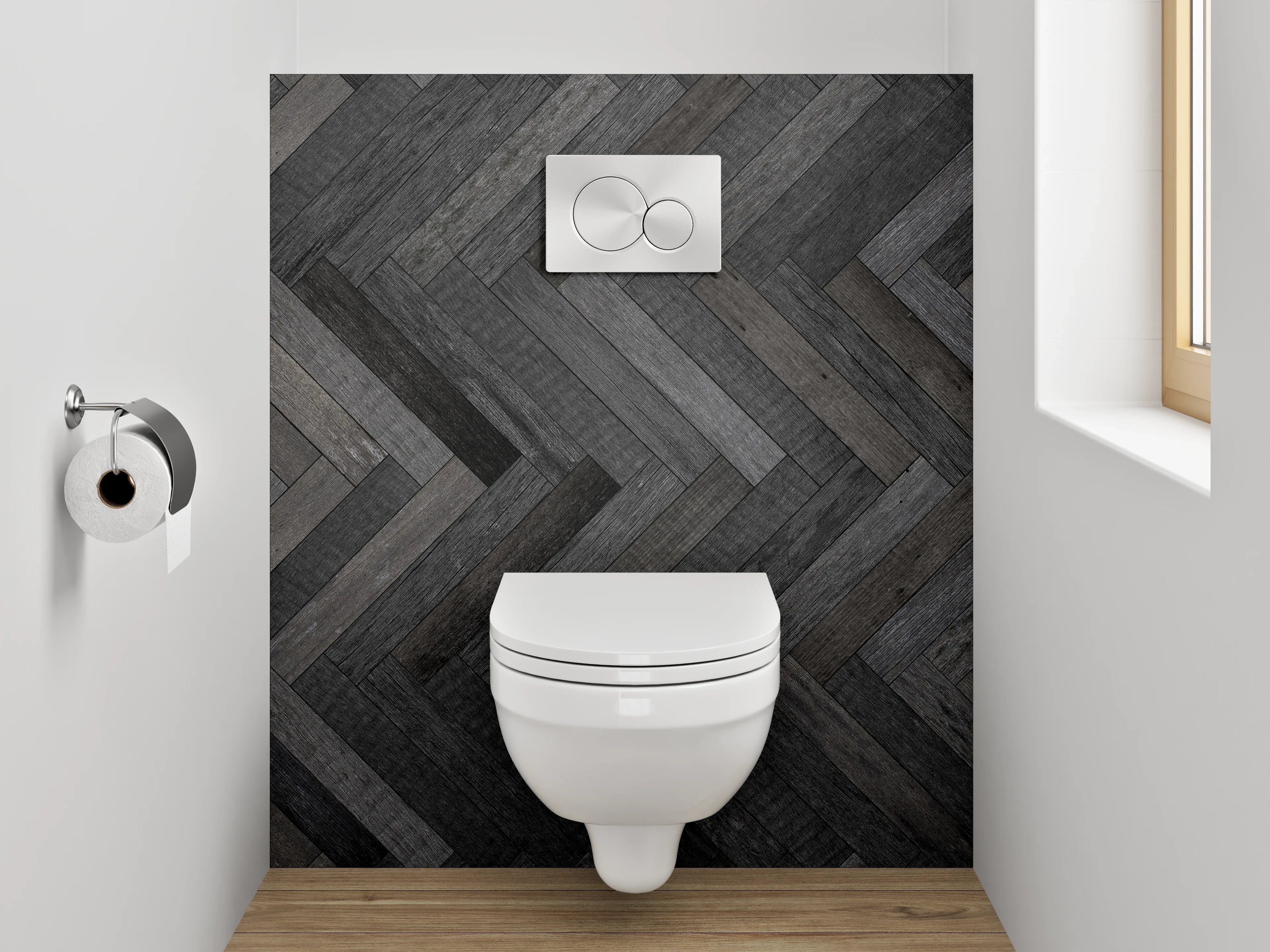 WC-Rückwand - Dunkles Fischgrät Holz Muster