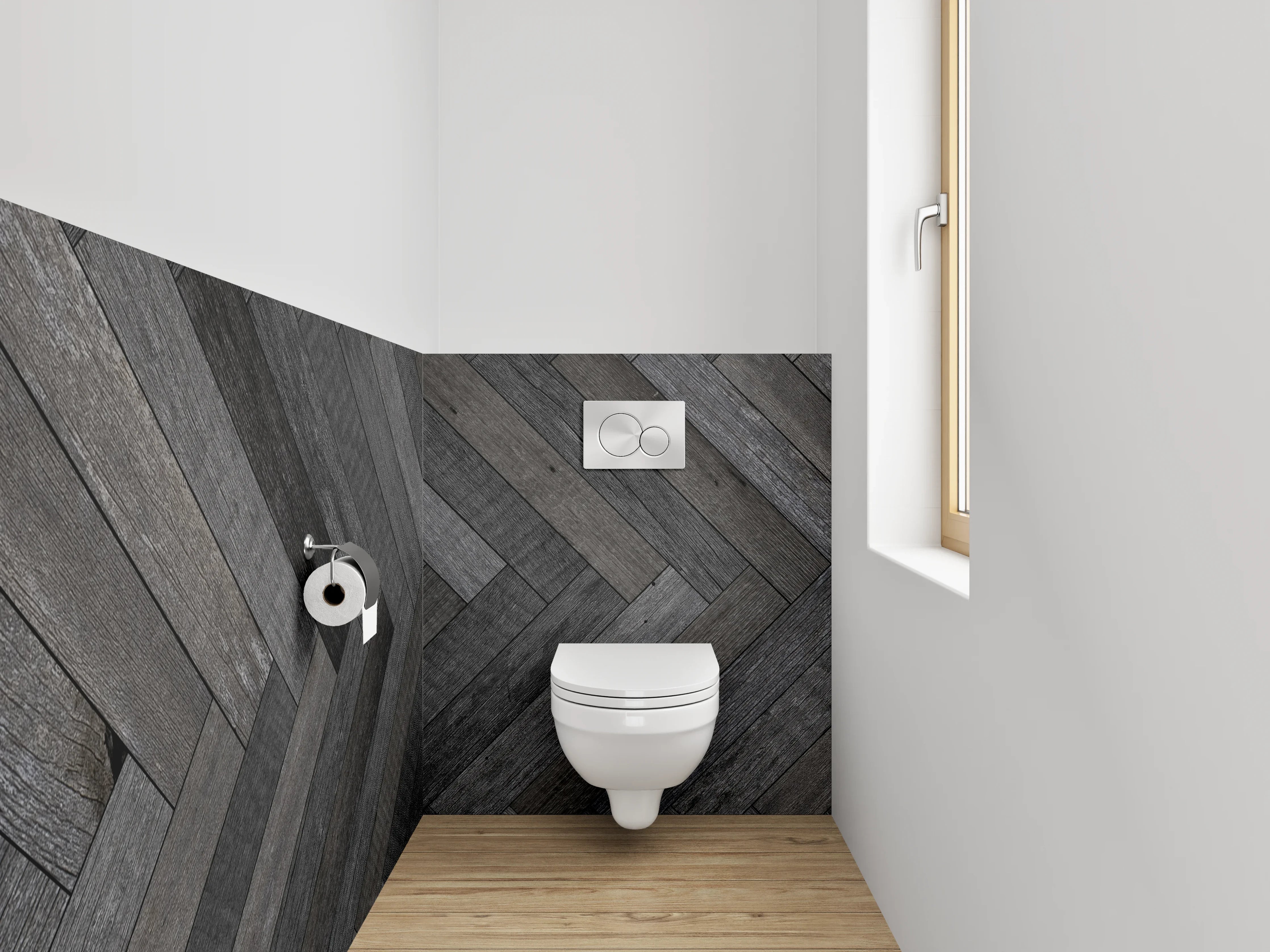 WC-Rückwand - Dunkles Fischgrät Holz Muster