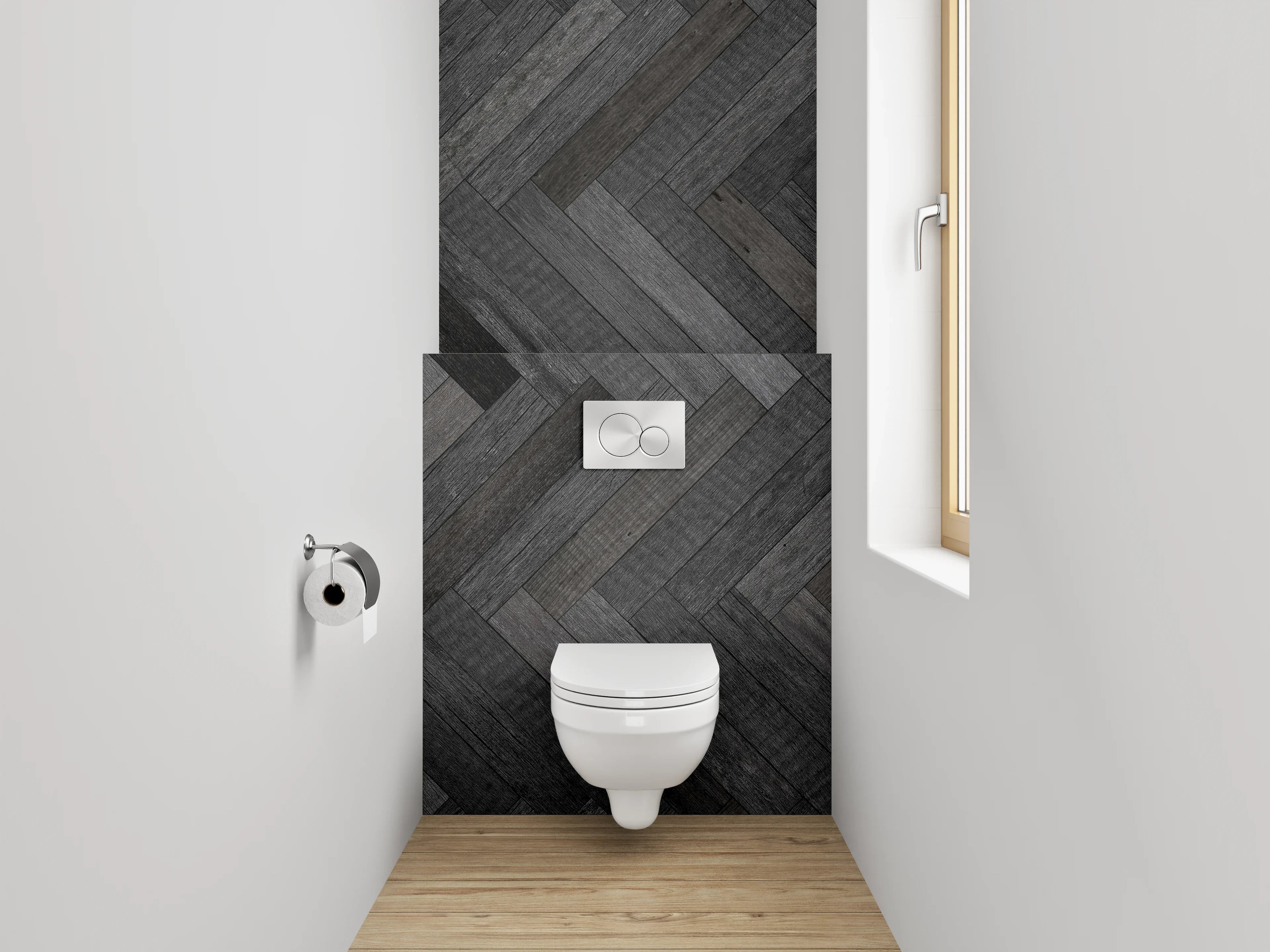 WC-Rückwand - Dunkles Fischgrät Holz Muster