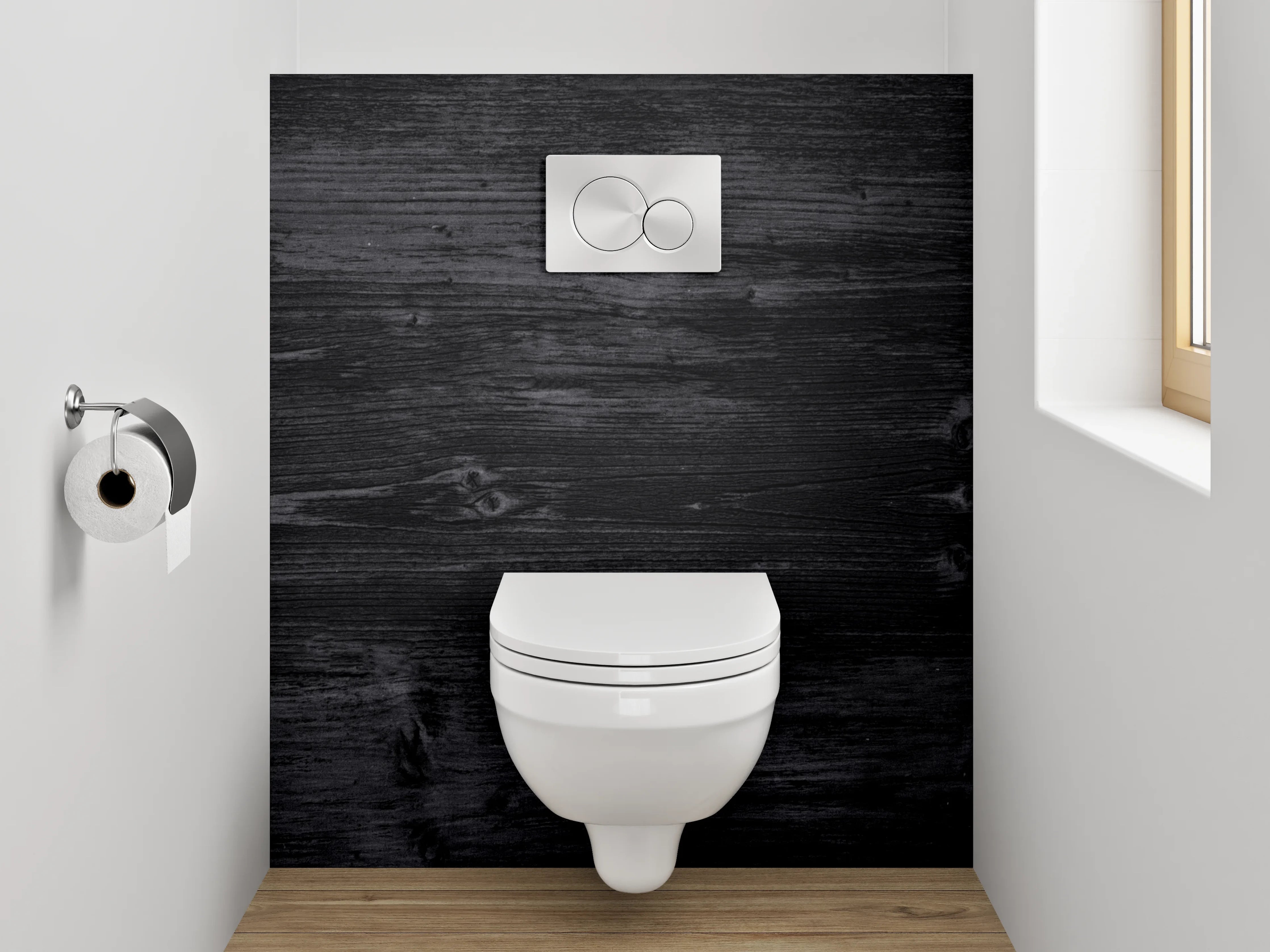 WC-Rückwand - Dunkles Holz-Design