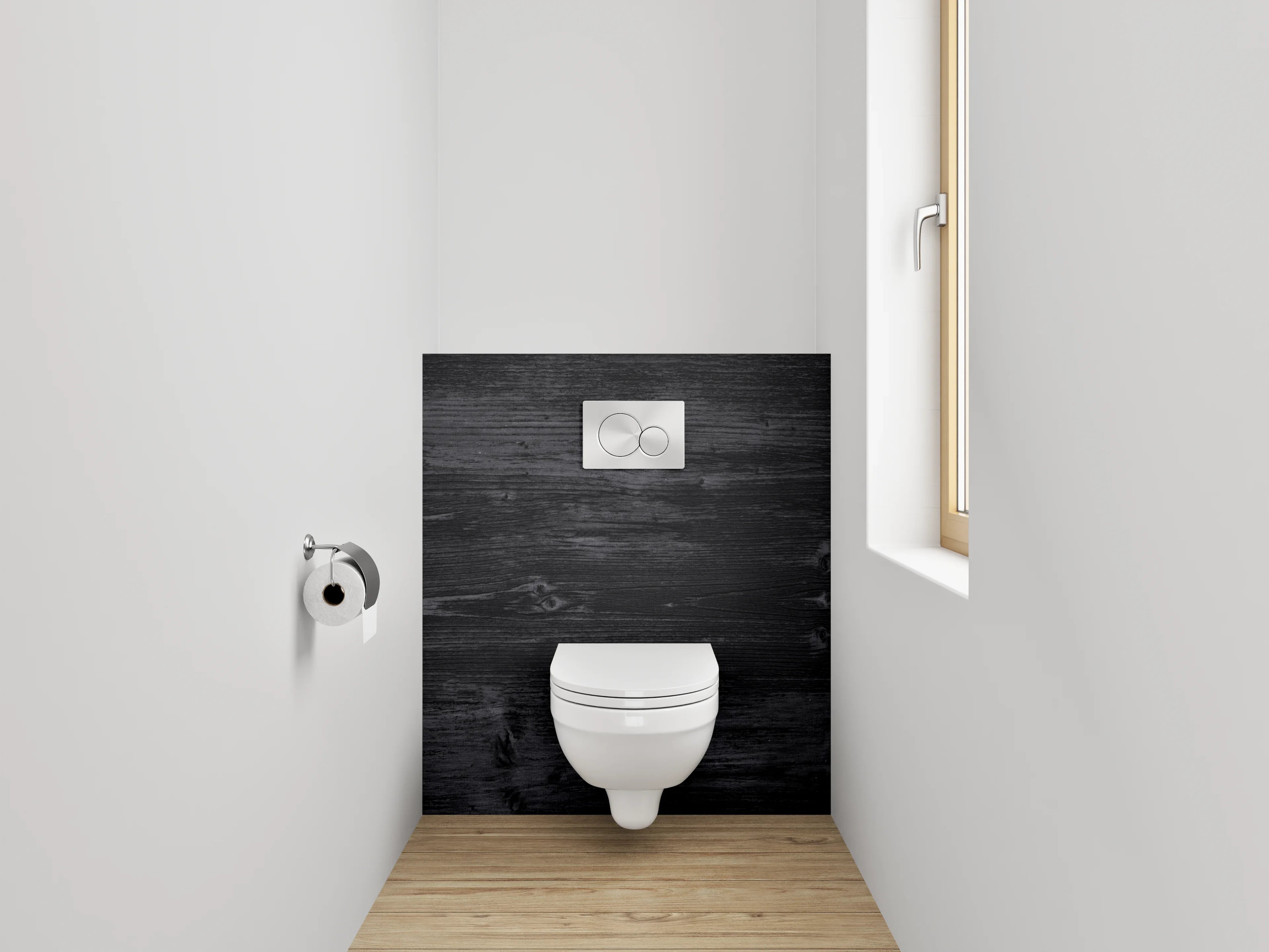 WC-Rückwand - Dunkles Holz-Design