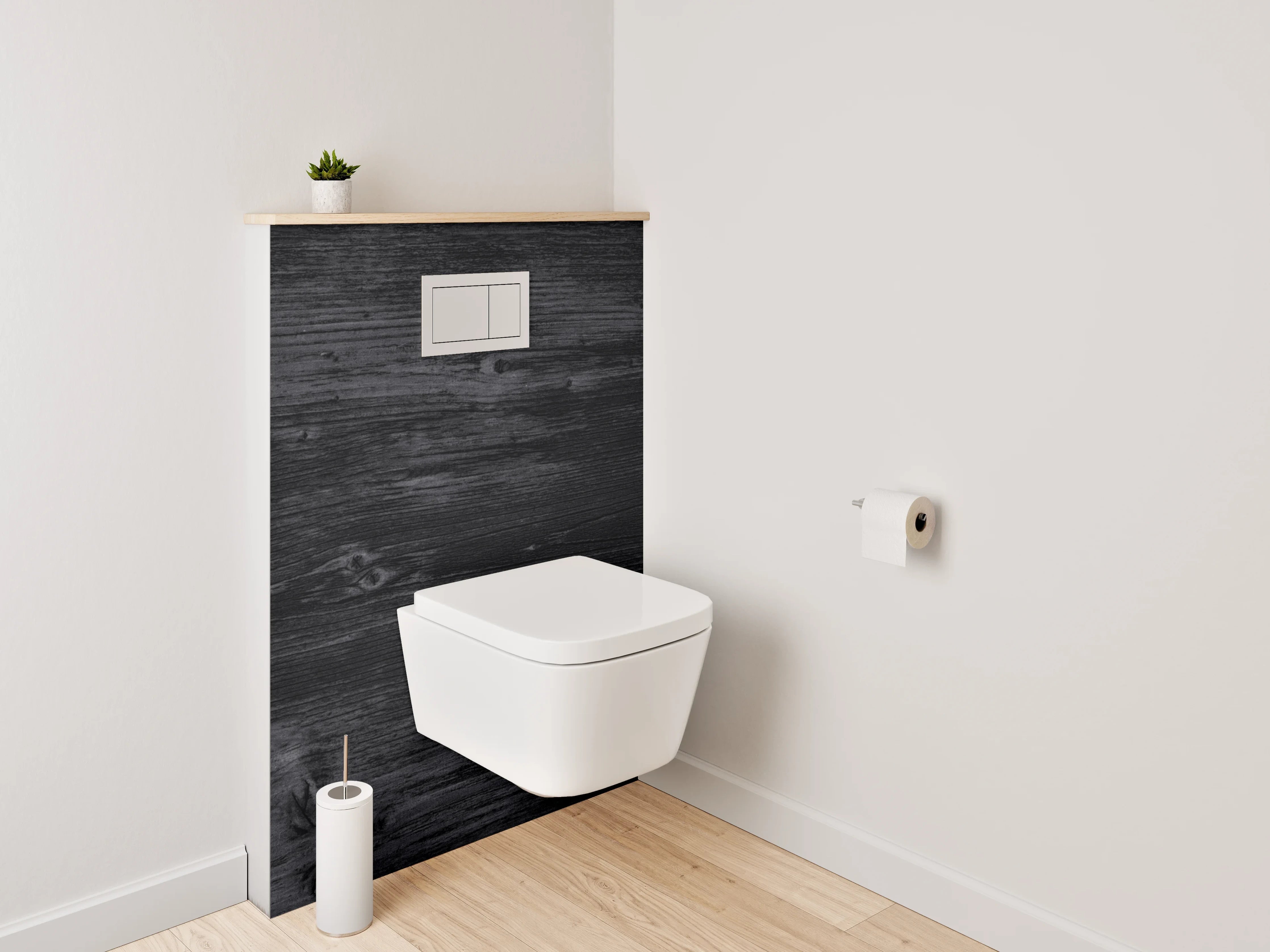 WC-Rückwand - Dunkles Holz-Design