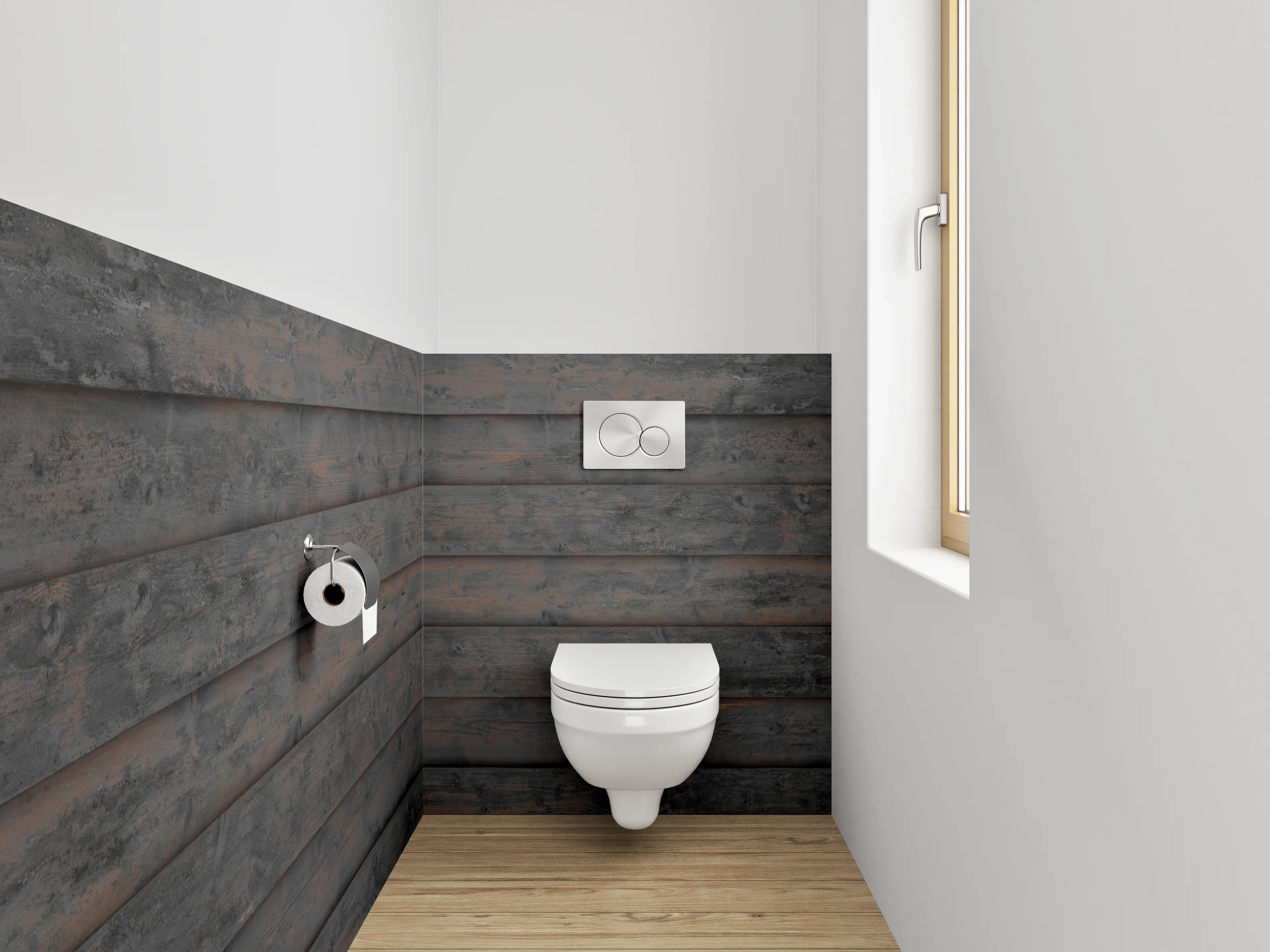 WC-Rückwand - Dunkles Holz-Panel Design