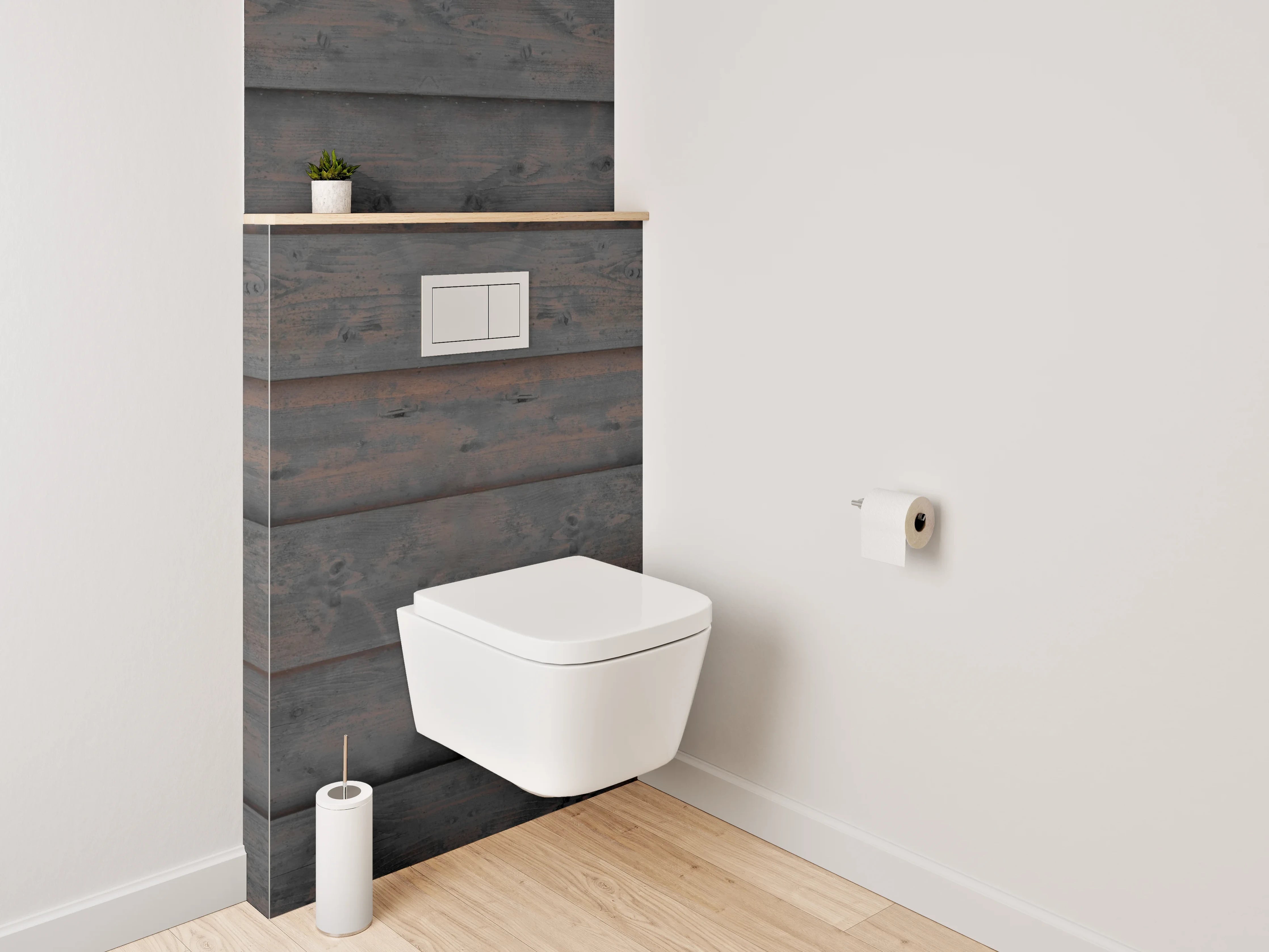 WC-Rückwand - Dunkles Holz-Panel Design