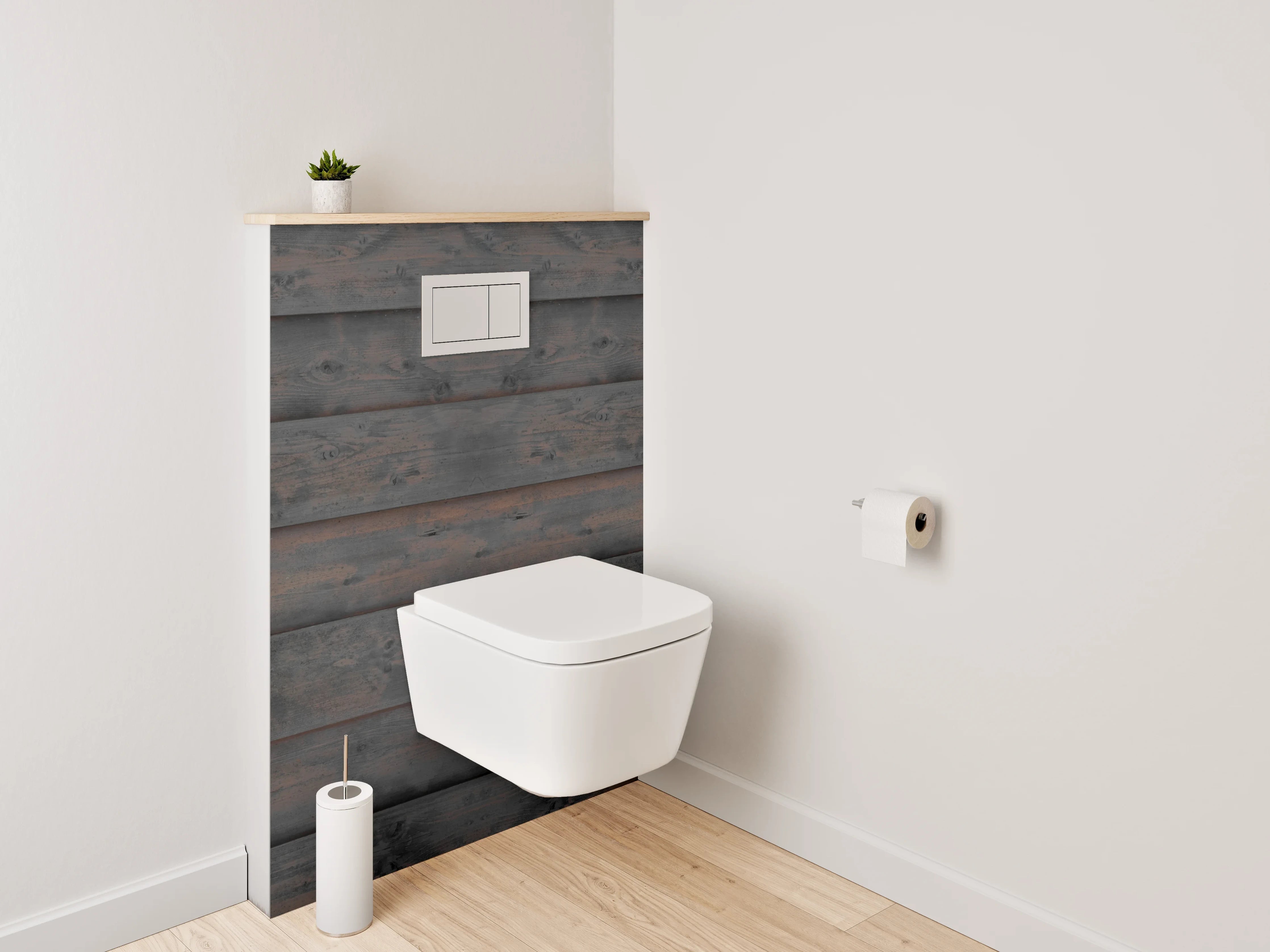 WC-Rückwand - Dunkles Holz-Panel Design
