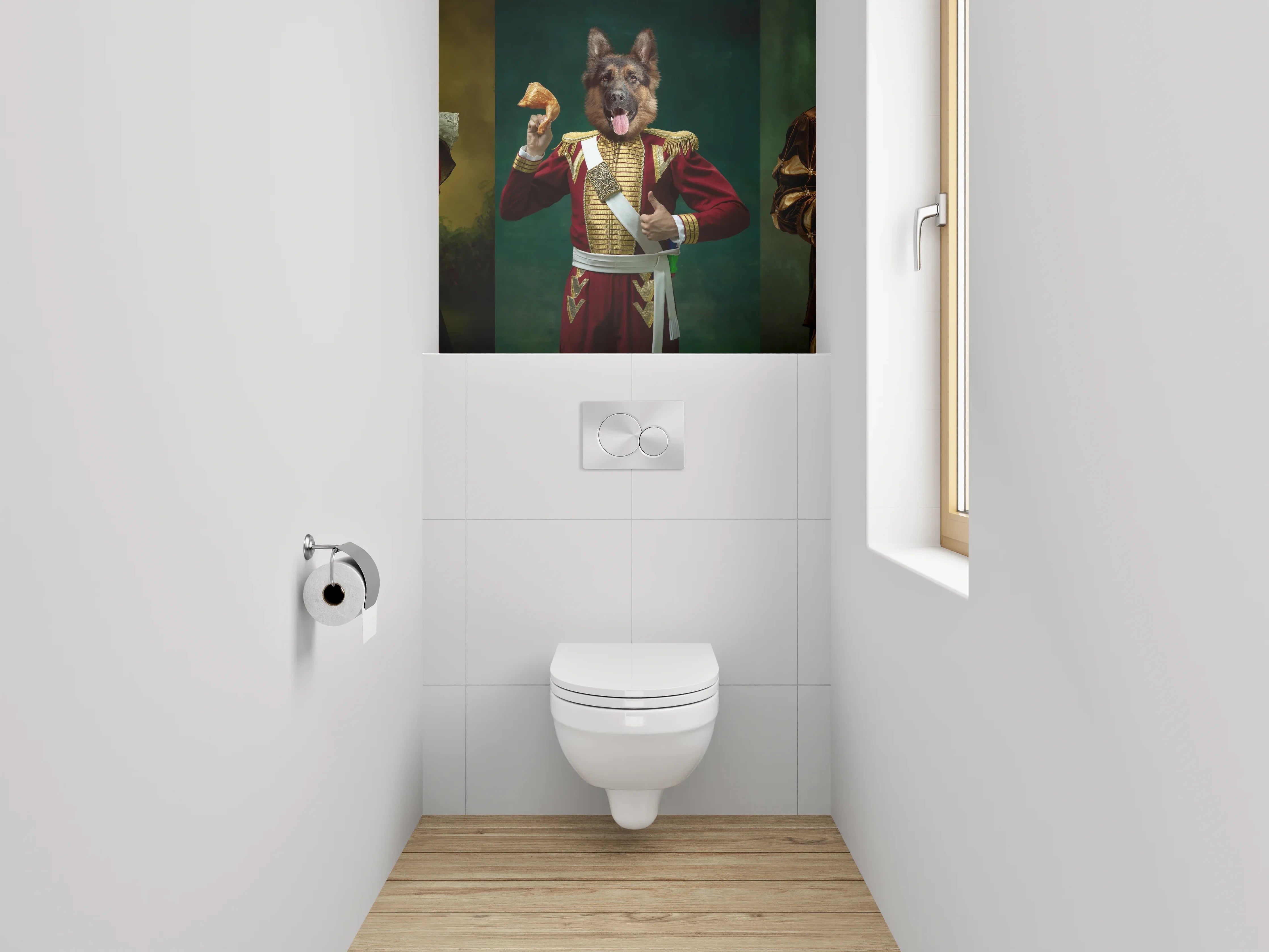 WC-Rückwand - Edle Hunde im Renaissance-Look
