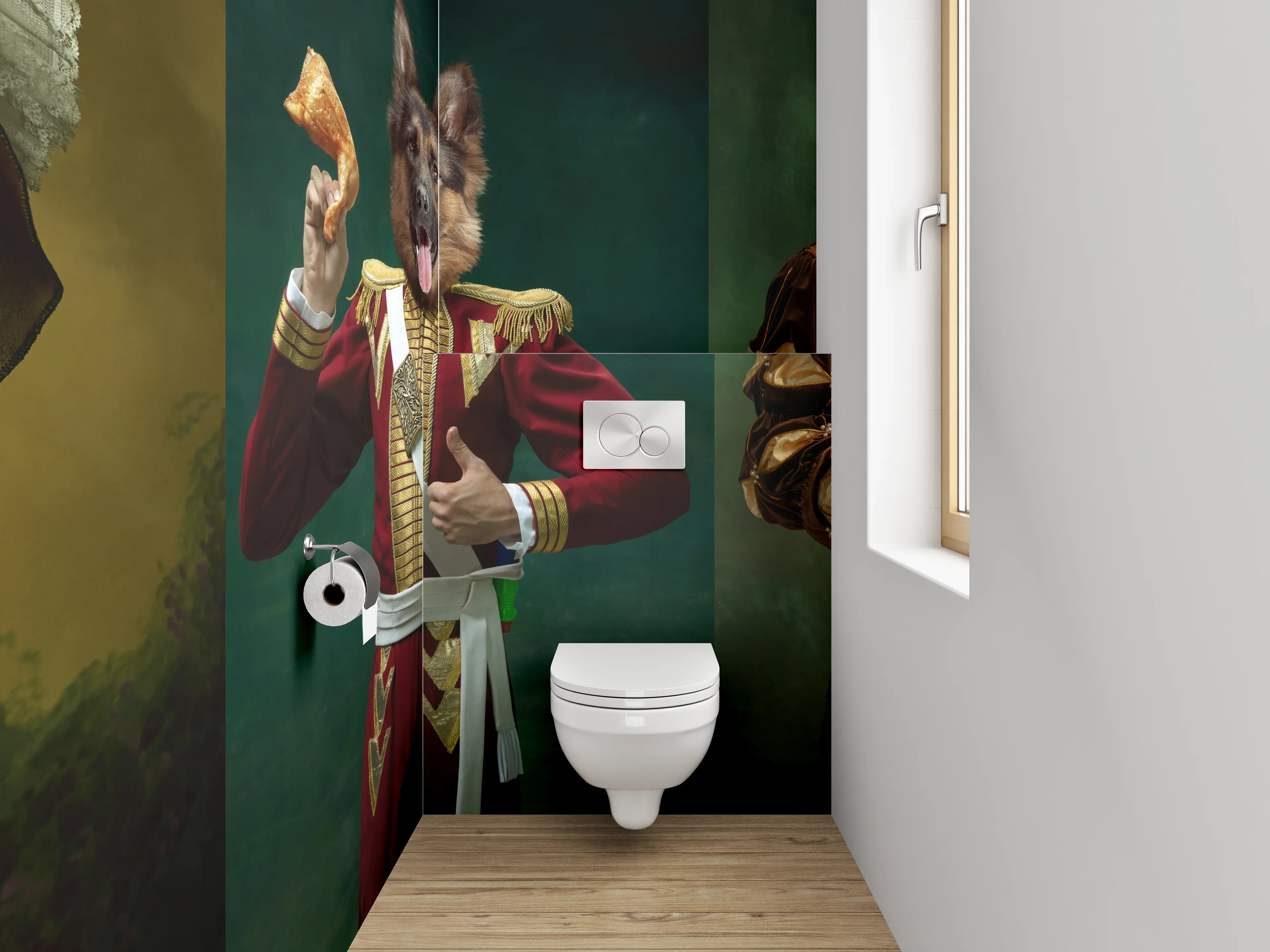 WC-Rückwand - Edle Hunde im Renaissance-Look