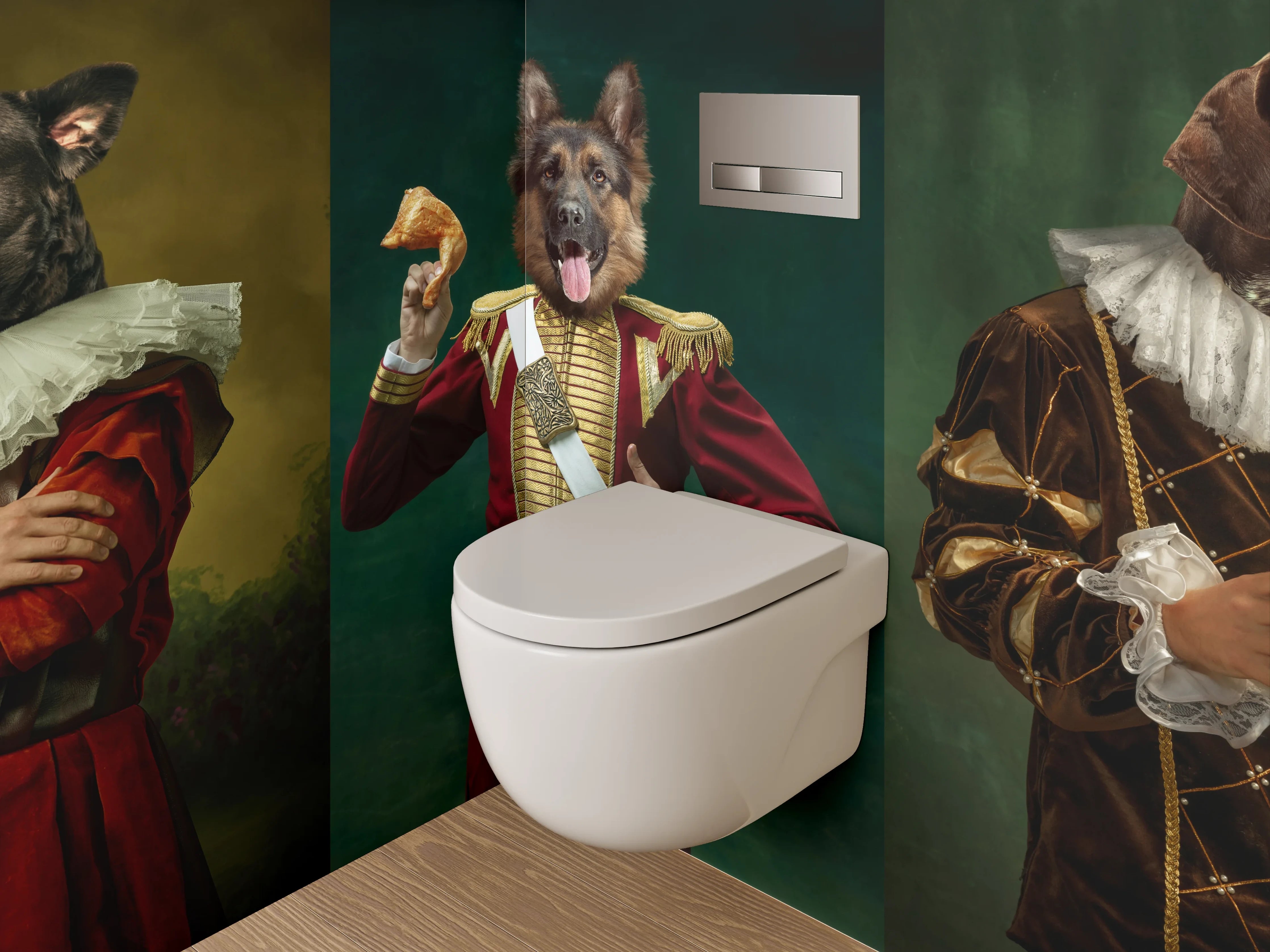 WC-Rückwand - Edle Hunde im Renaissance-Look