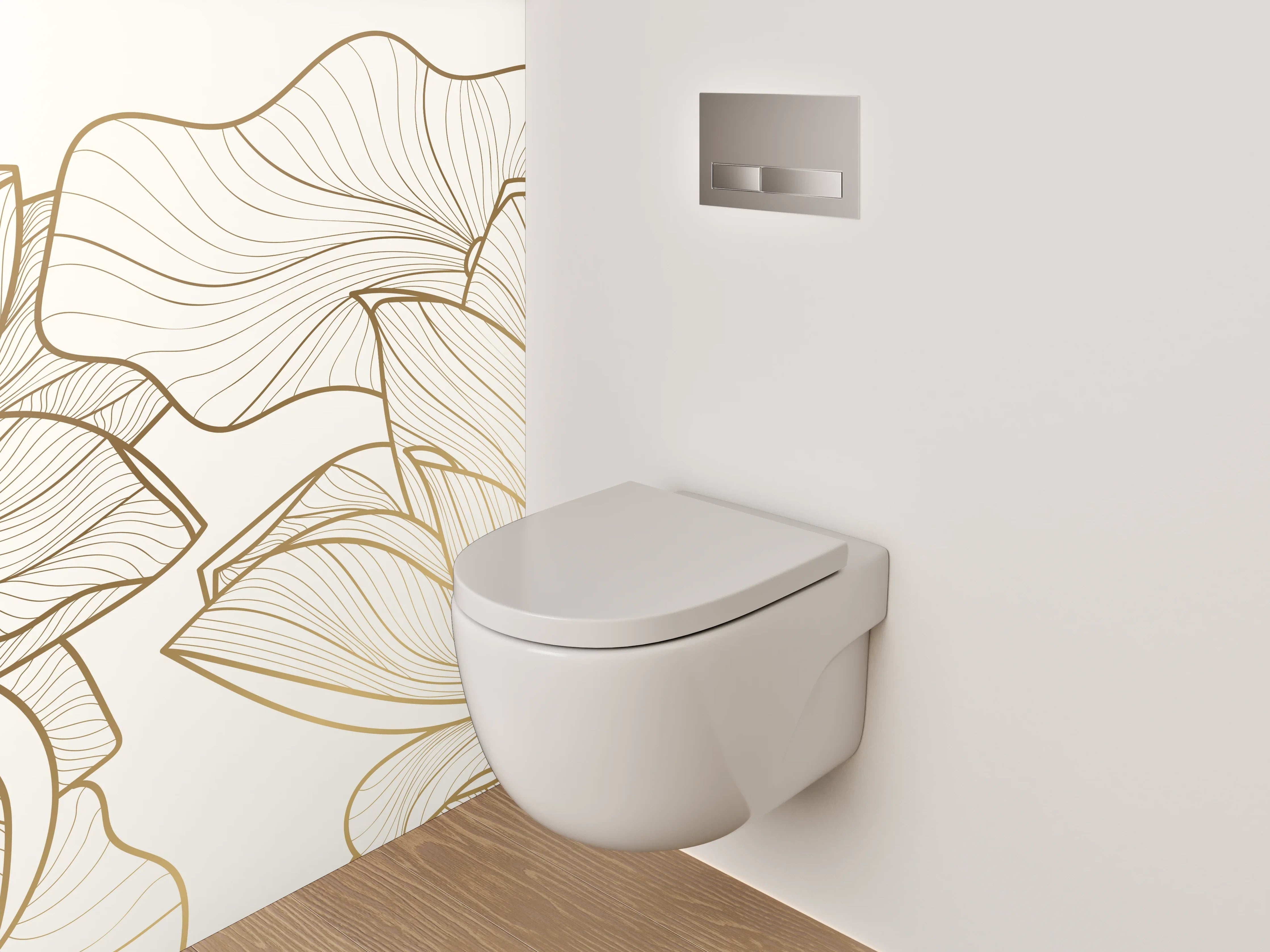 WC-Rückwand - Edle Lineart Lotus Blüten Beige Gold