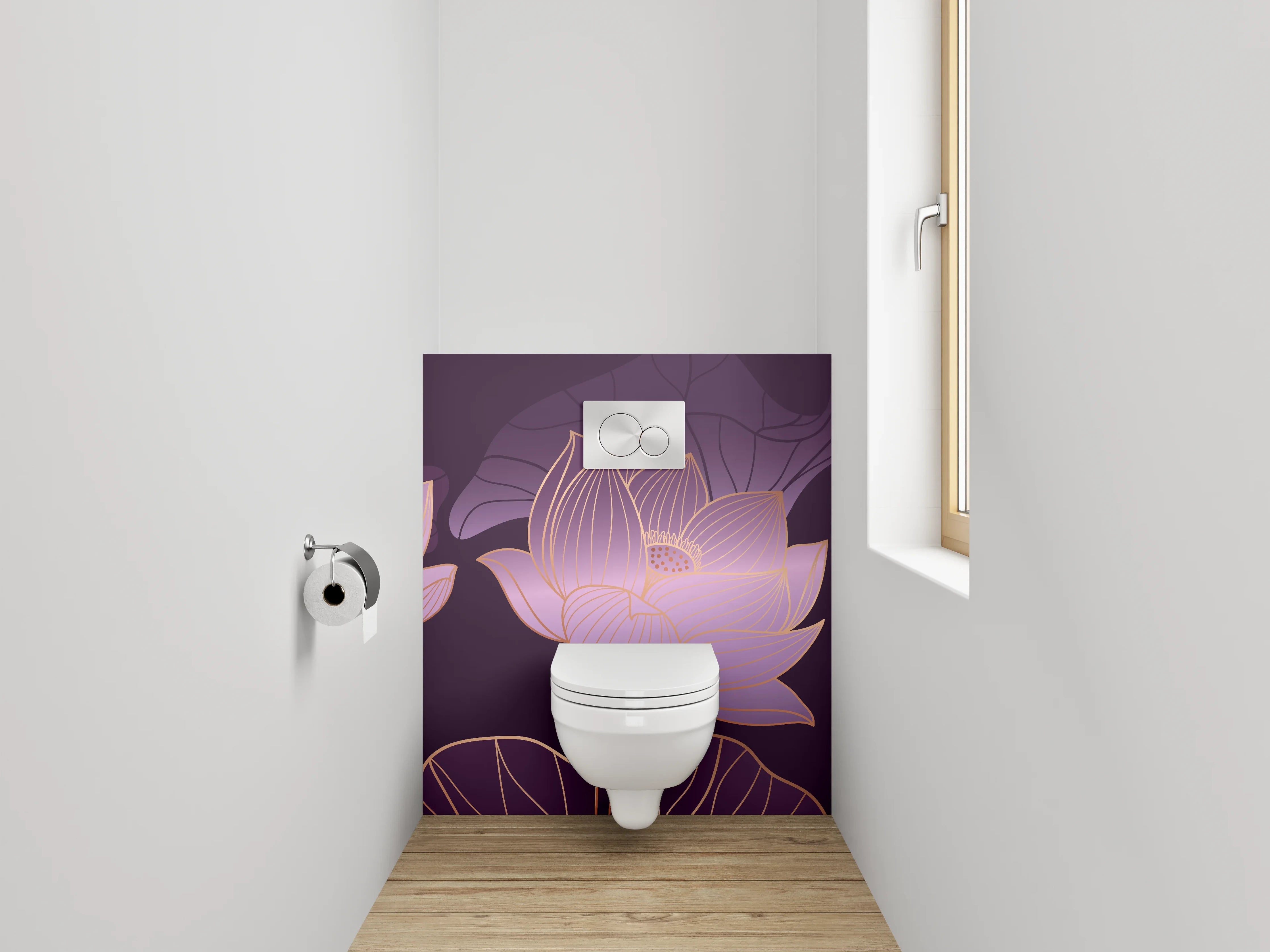 WC-Rückwand - Edle Lotusblüte mit Goldakzenten