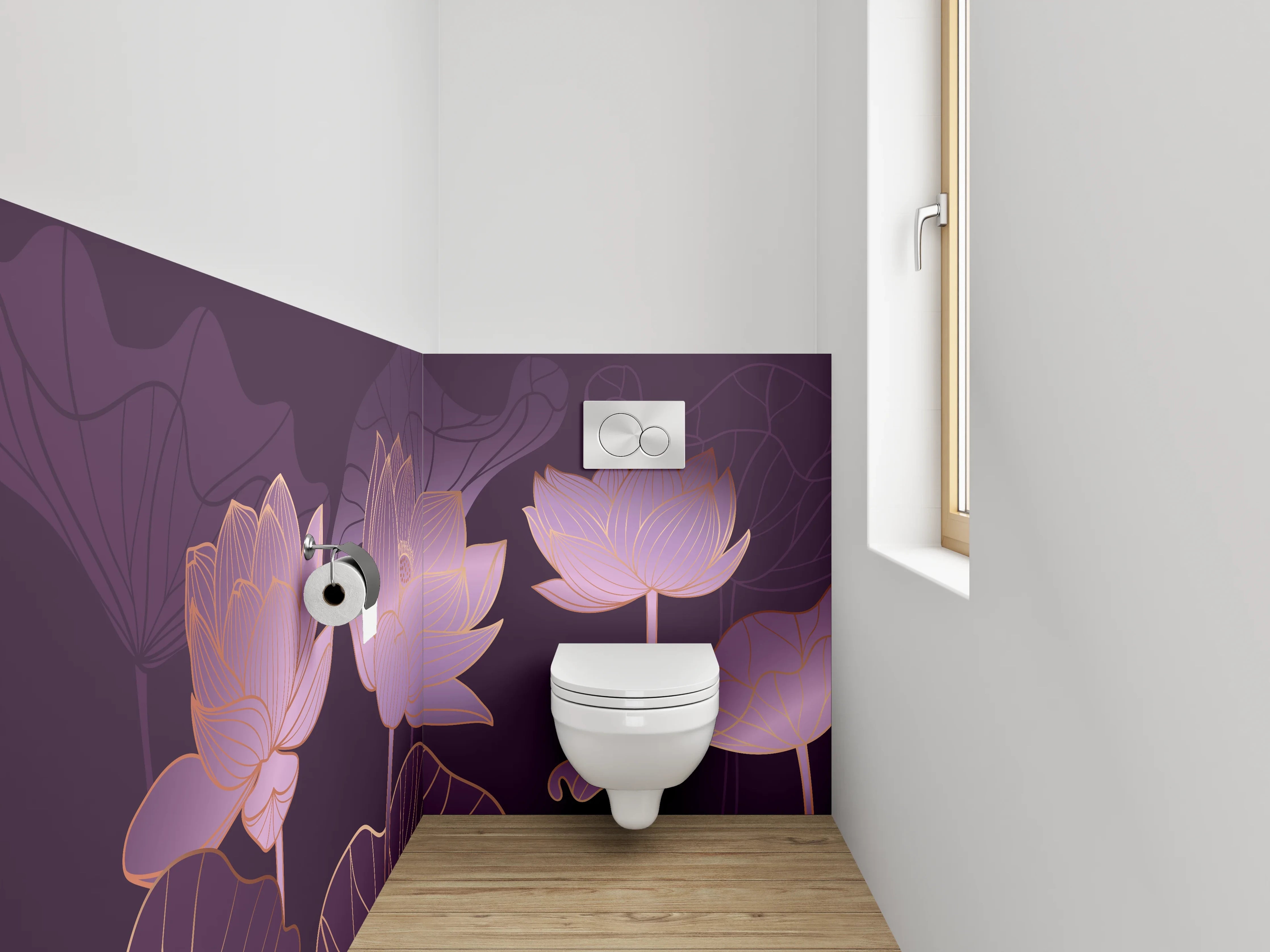 WC-Rückwand - Edle Lotusblüte mit Goldakzenten