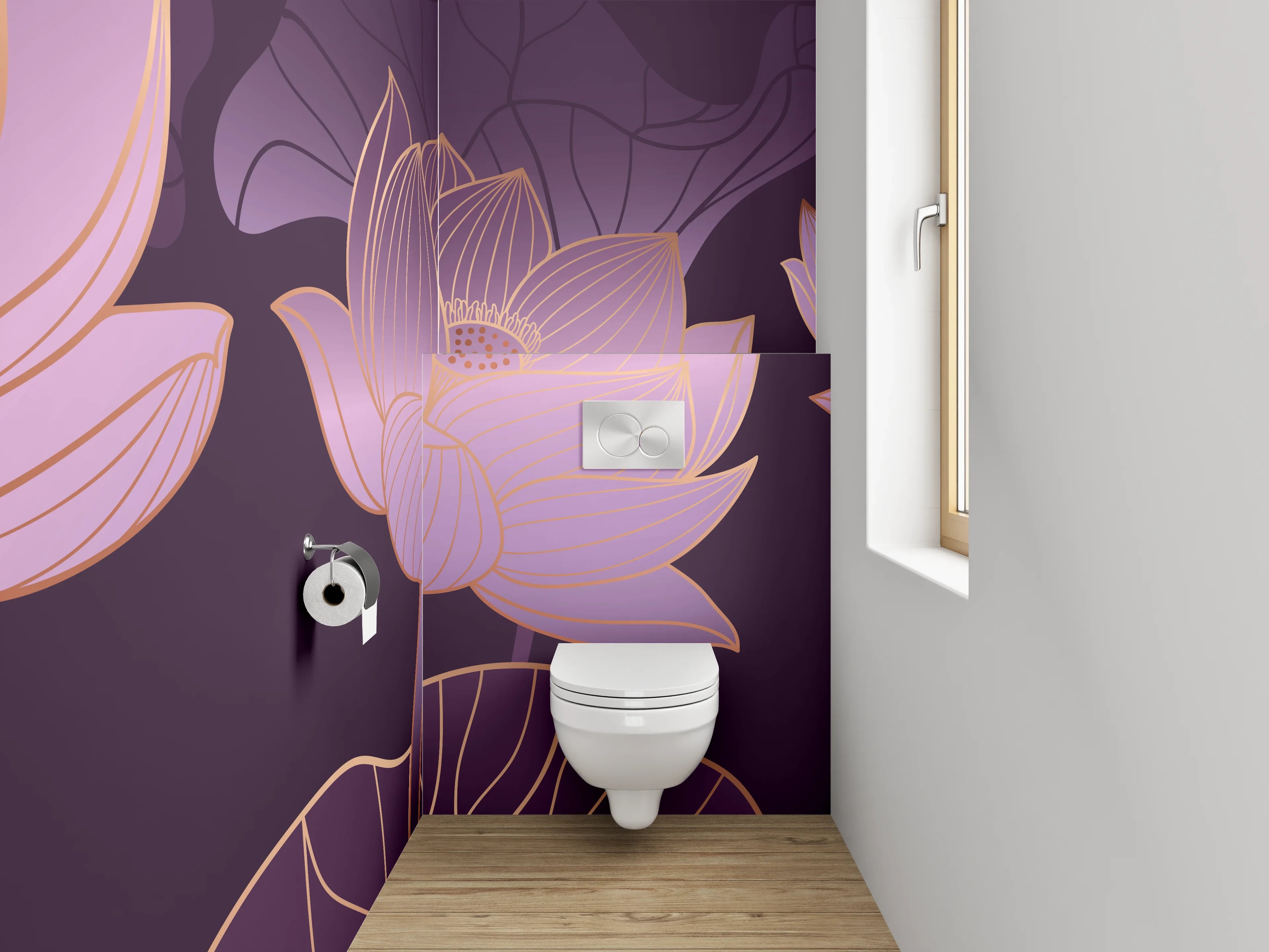 WC-Rückwand - Edle Lotusblüte mit Goldakzenten