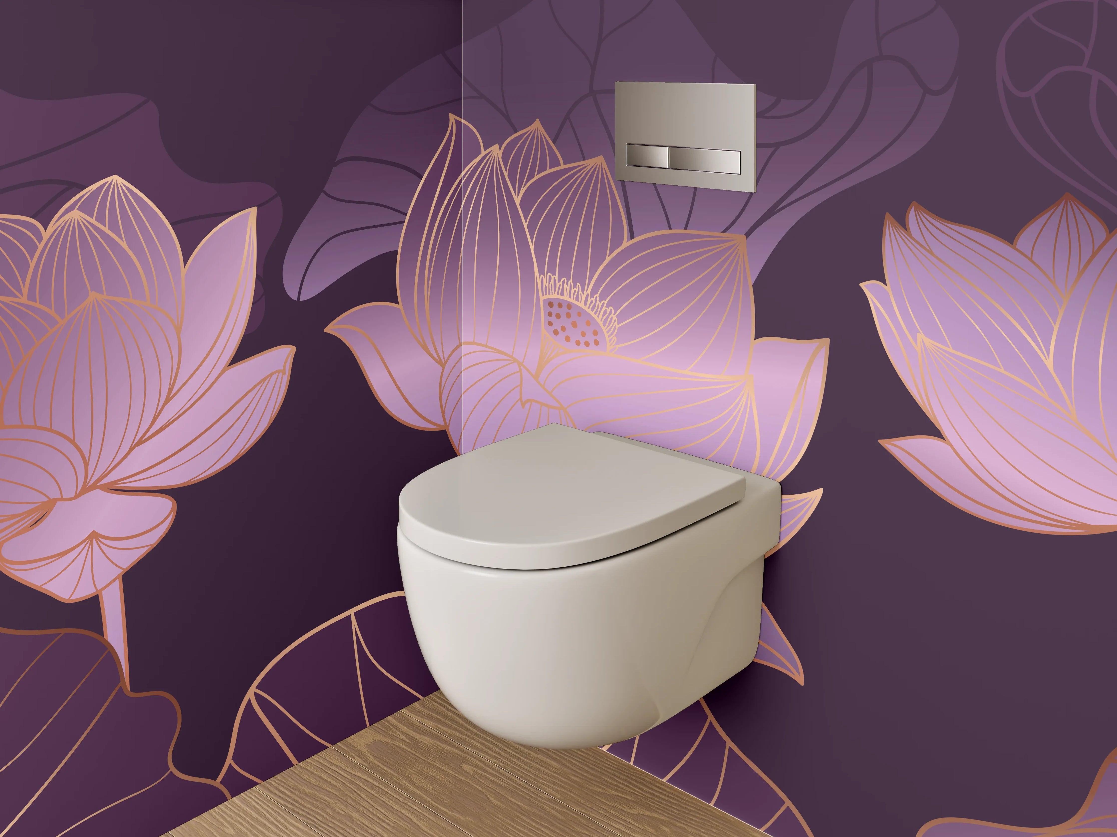 WC-Rückwand - Edle Lotusblüte mit Goldakzenten