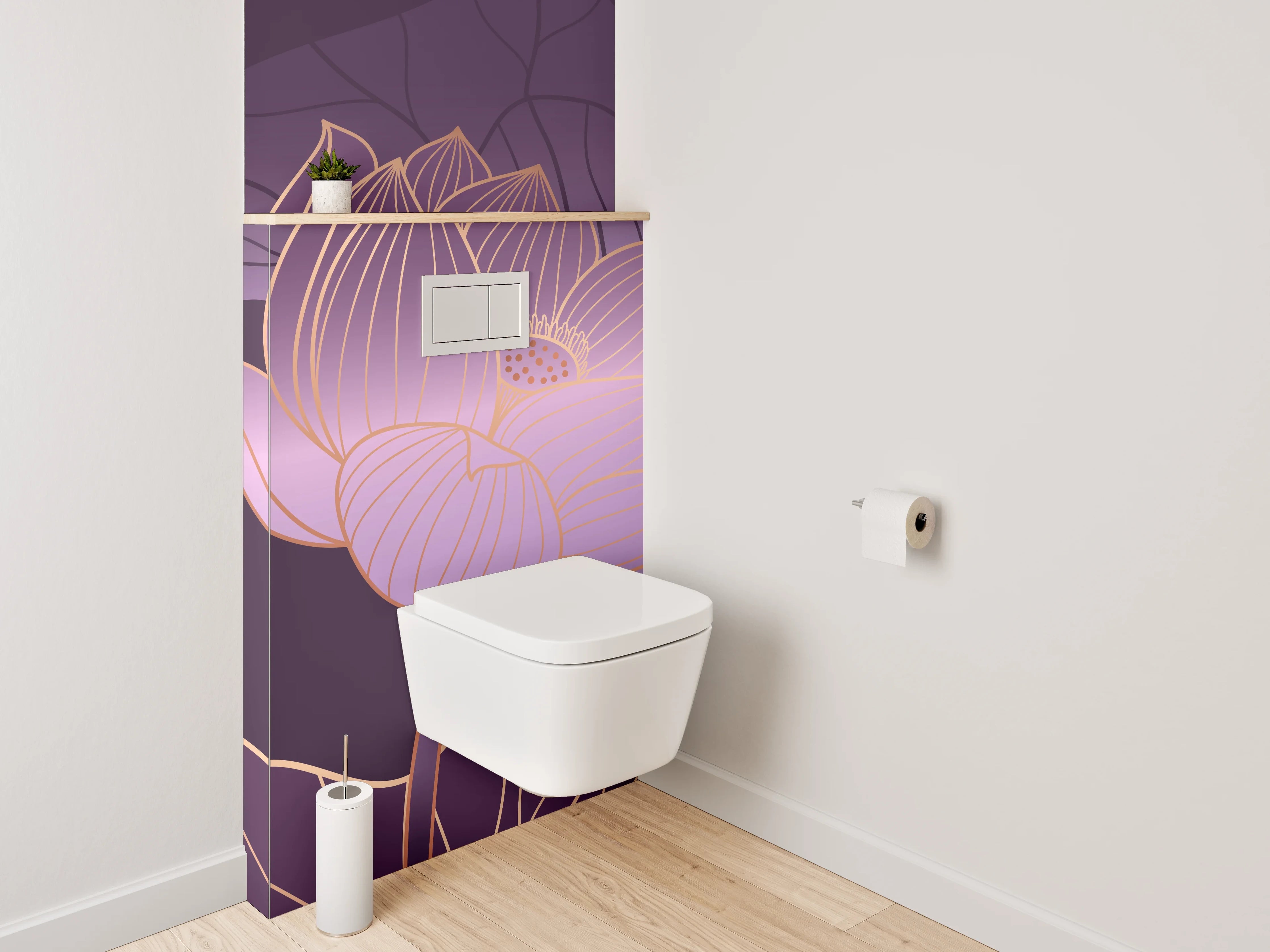 WC-Rückwand - Edle Lotusblüte mit Goldakzenten