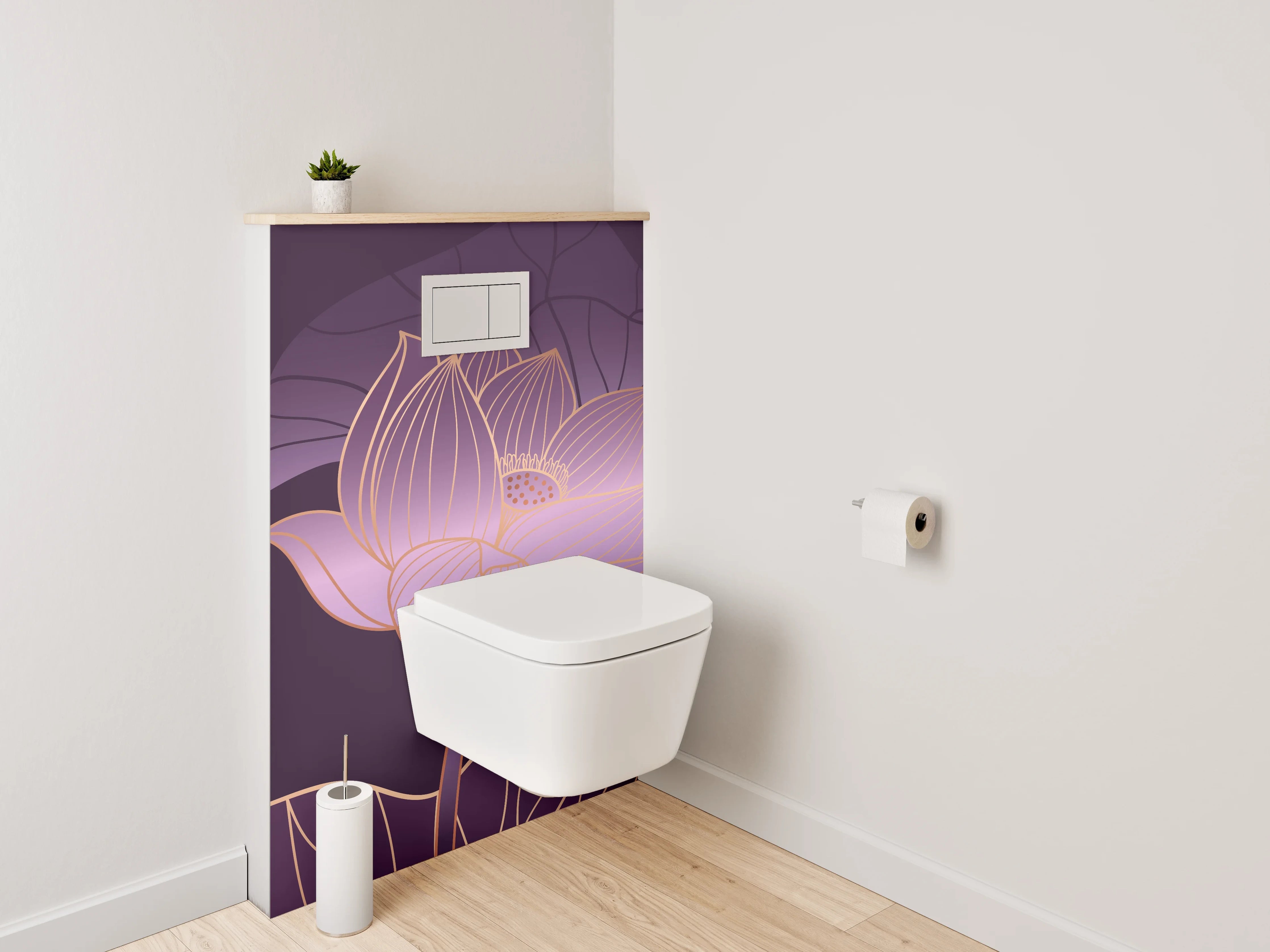 WC-Rückwand - Edle Lotusblüte mit Goldakzenten