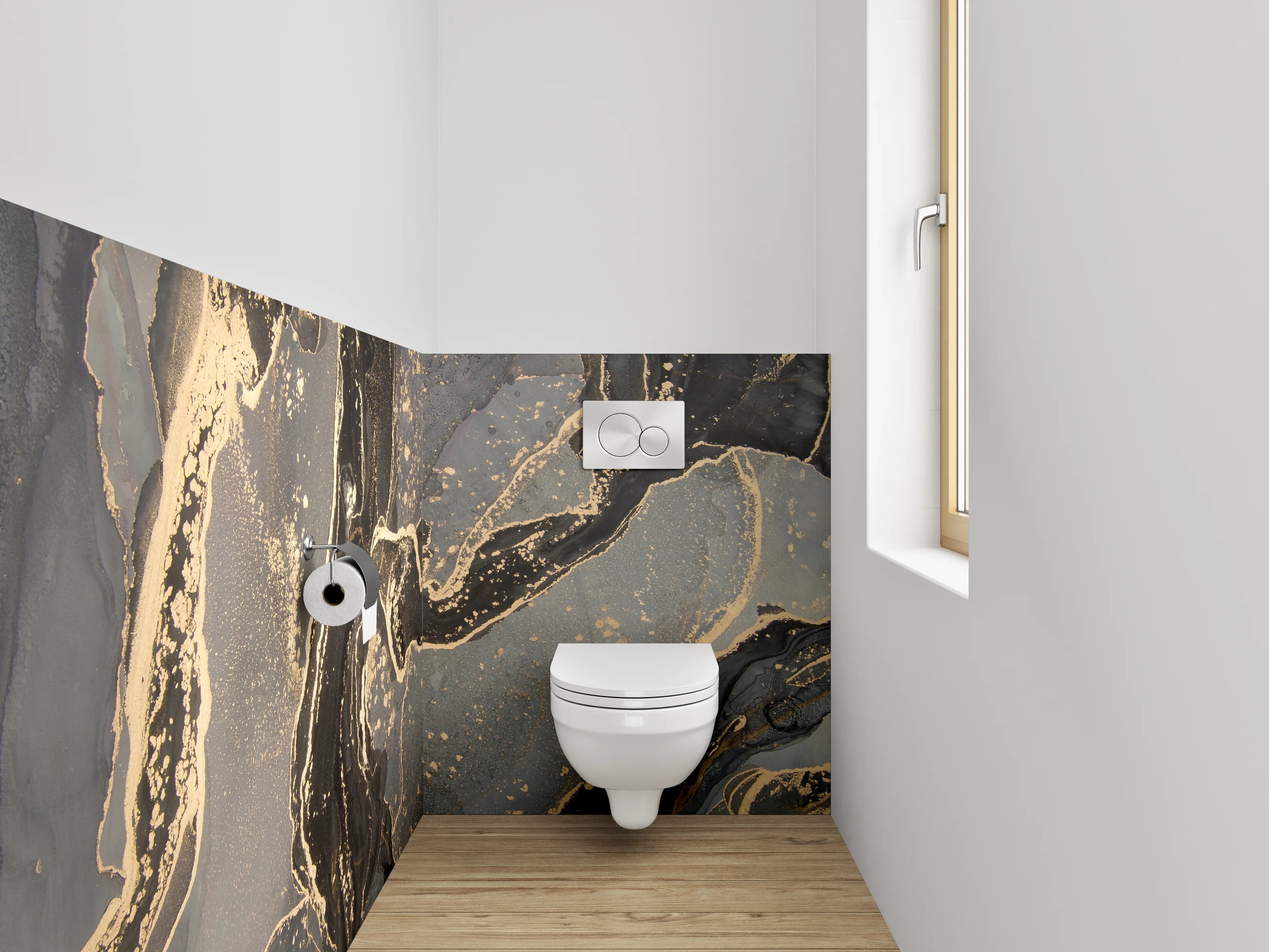 WC-Rückwand - Edle Marmor-Optik mit Goldakzenten