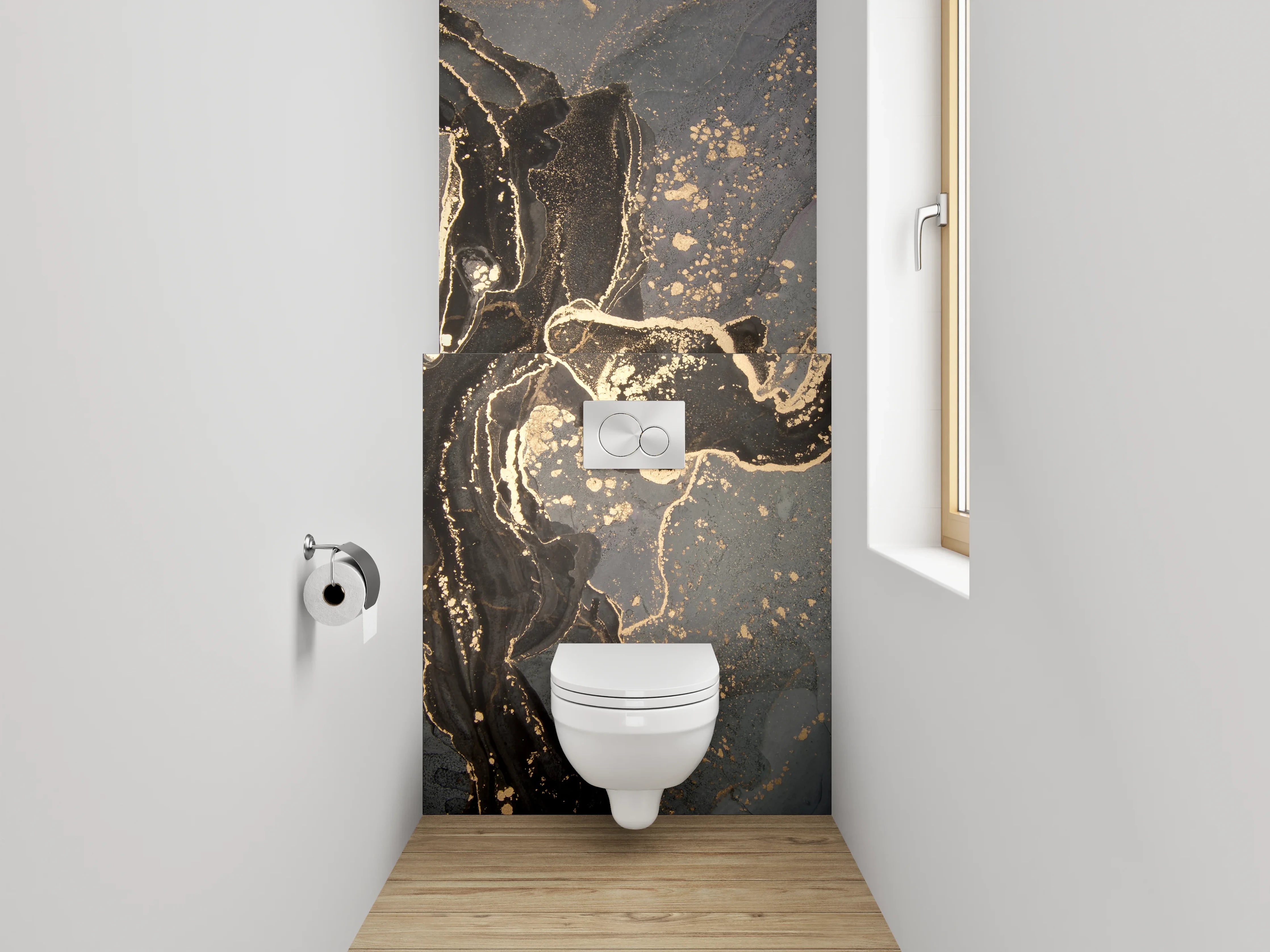 WC-Rückwand - Edle Marmor-Optik mit Goldakzenten