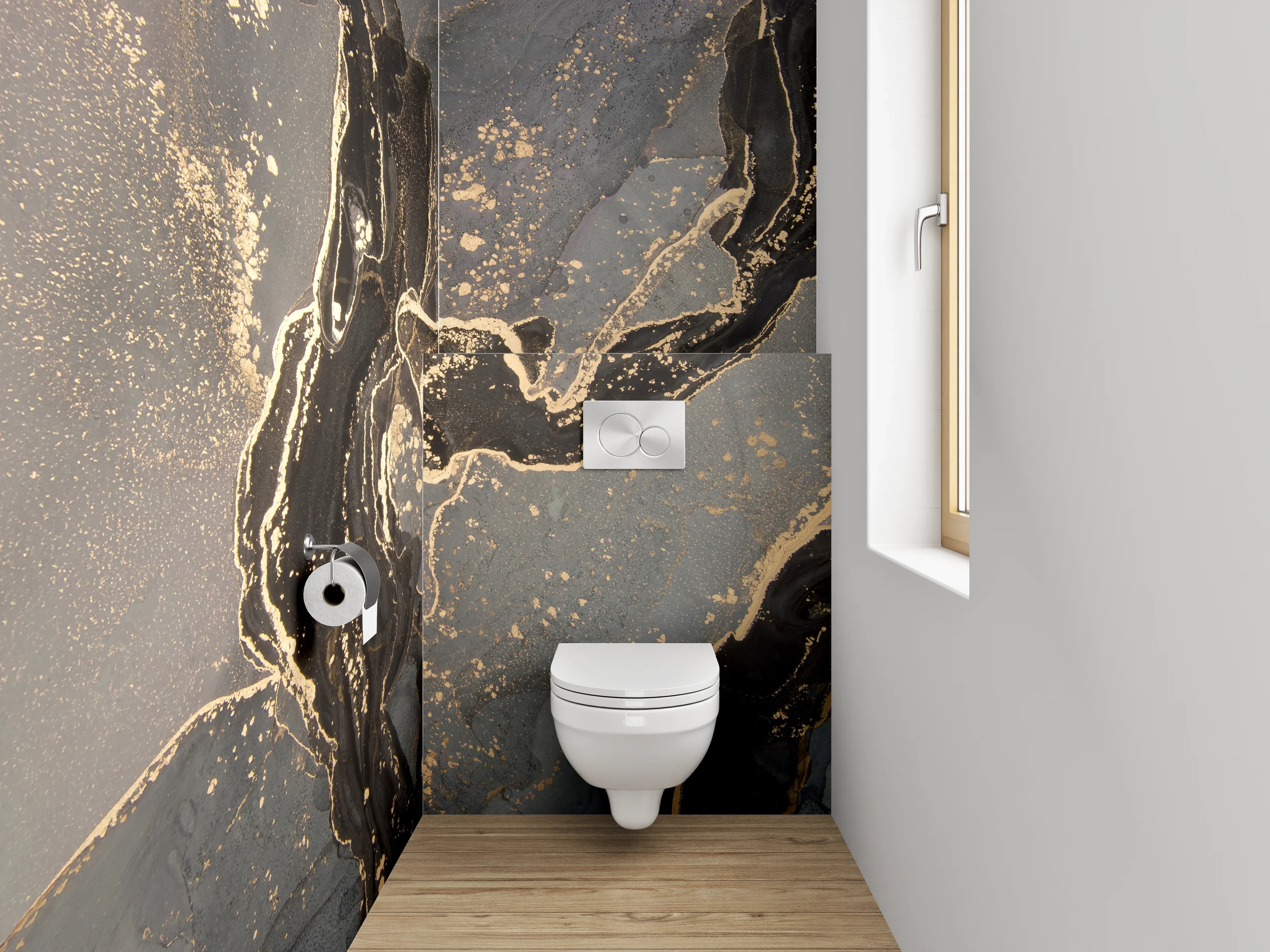 WC-Rückwand - Edle Marmor-Optik mit Goldakzenten