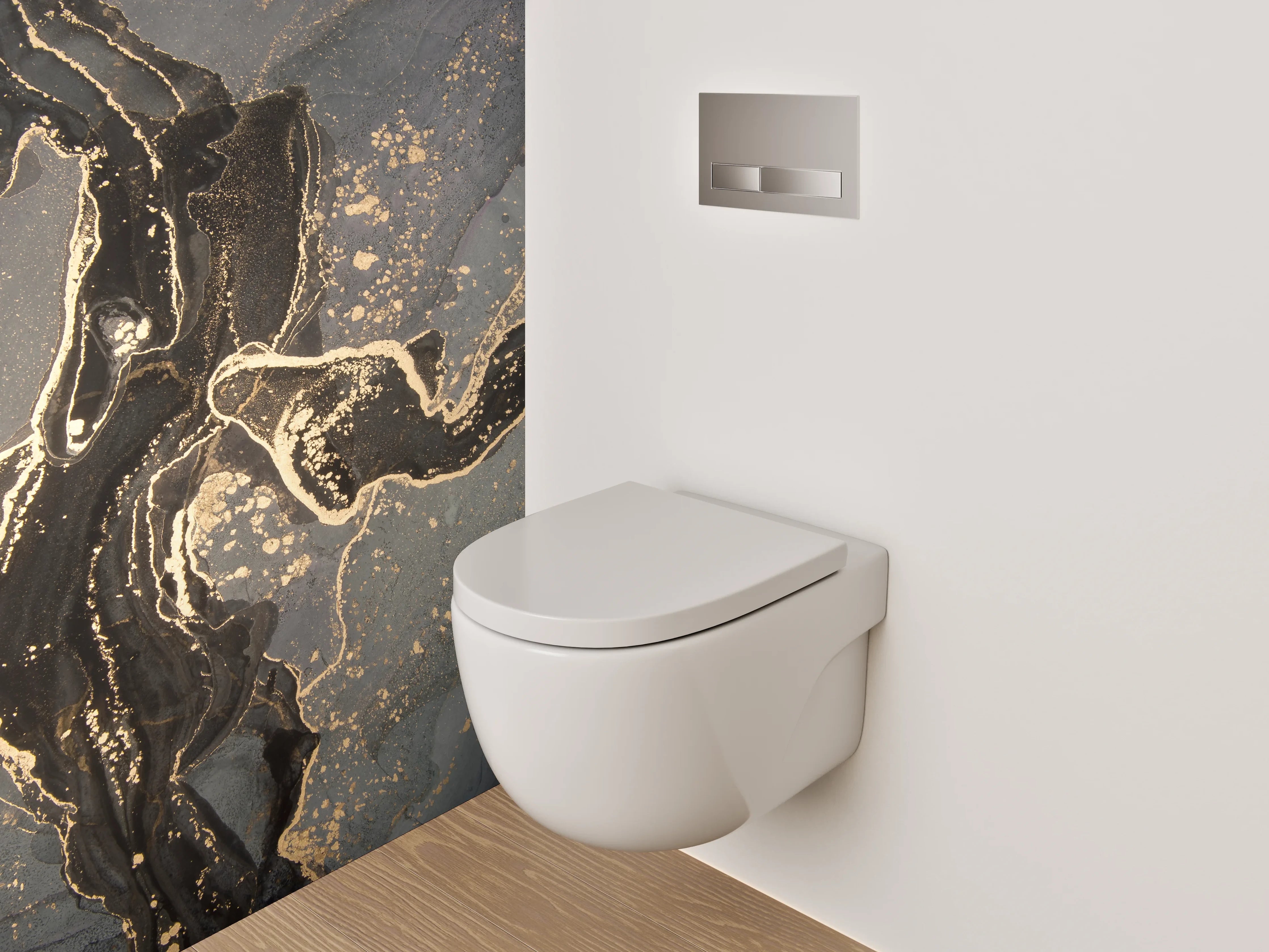 WC-Rückwand - Edle Marmor-Optik mit Goldakzenten
