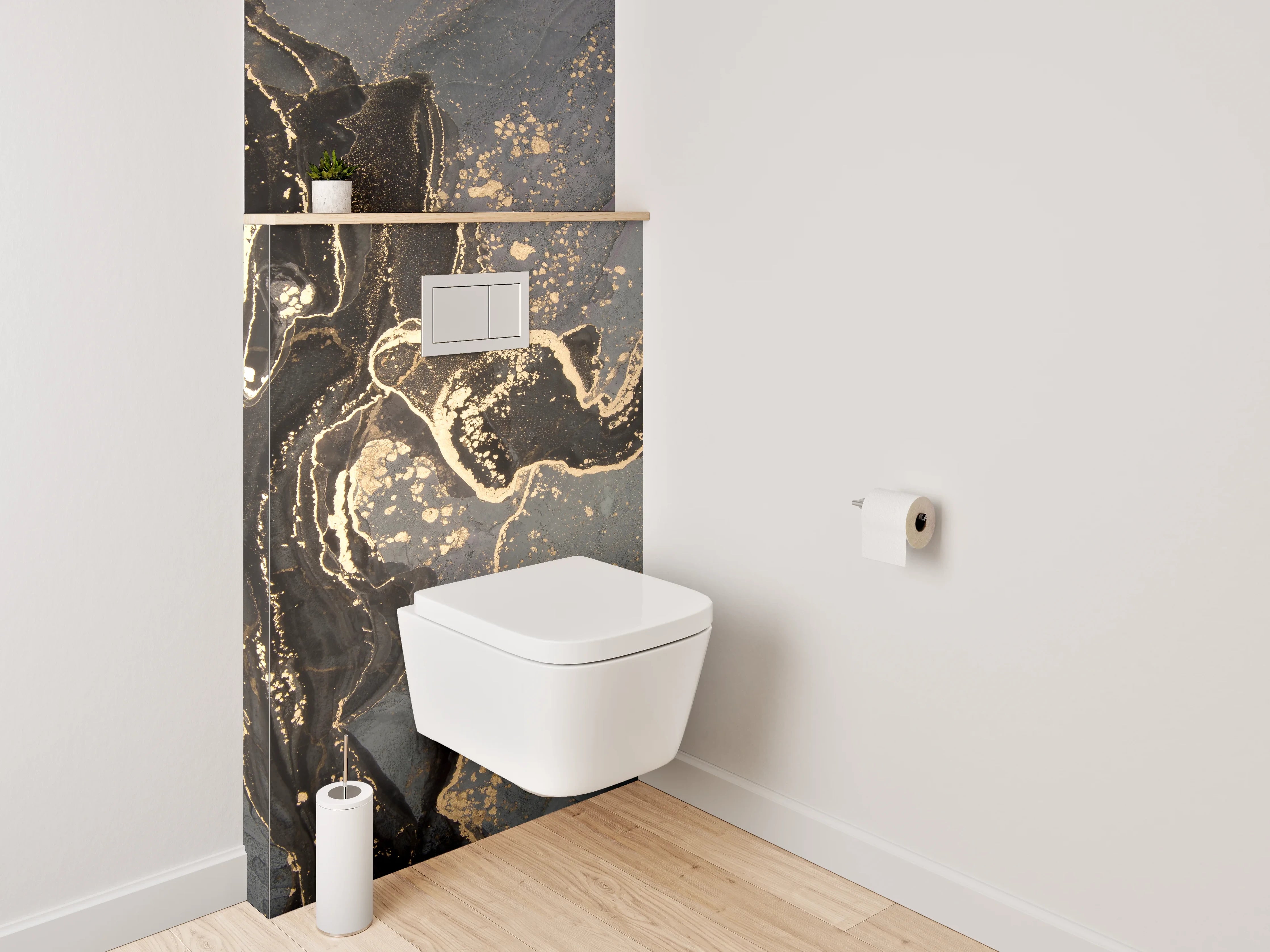 WC-Rückwand - Edle Marmor-Optik mit Goldakzenten