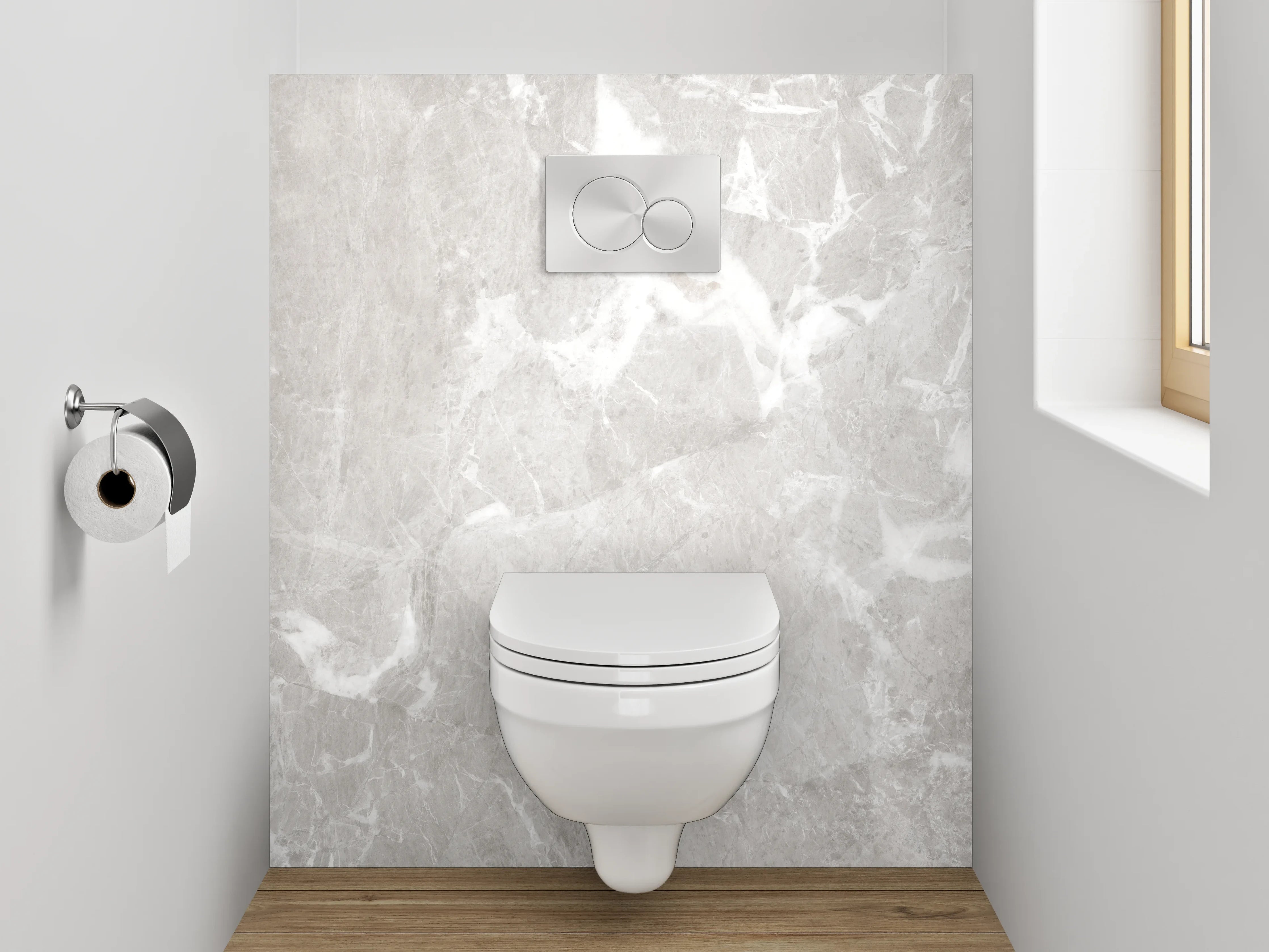 WC-Rückwand - Edle Marmoroptik in Weiß und Grau